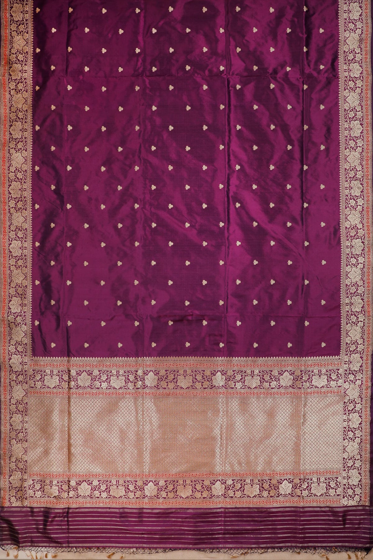 Wine Handloom Real Zari Pure Silk Benarasi Saree - Revival Design