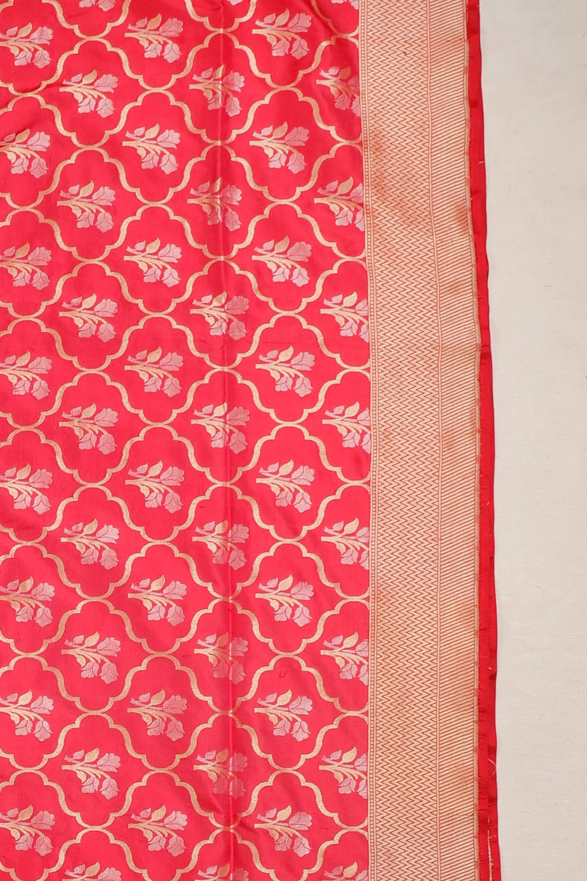 Peach Handloom Benarasi Katan Silk Saree with Jaali Design