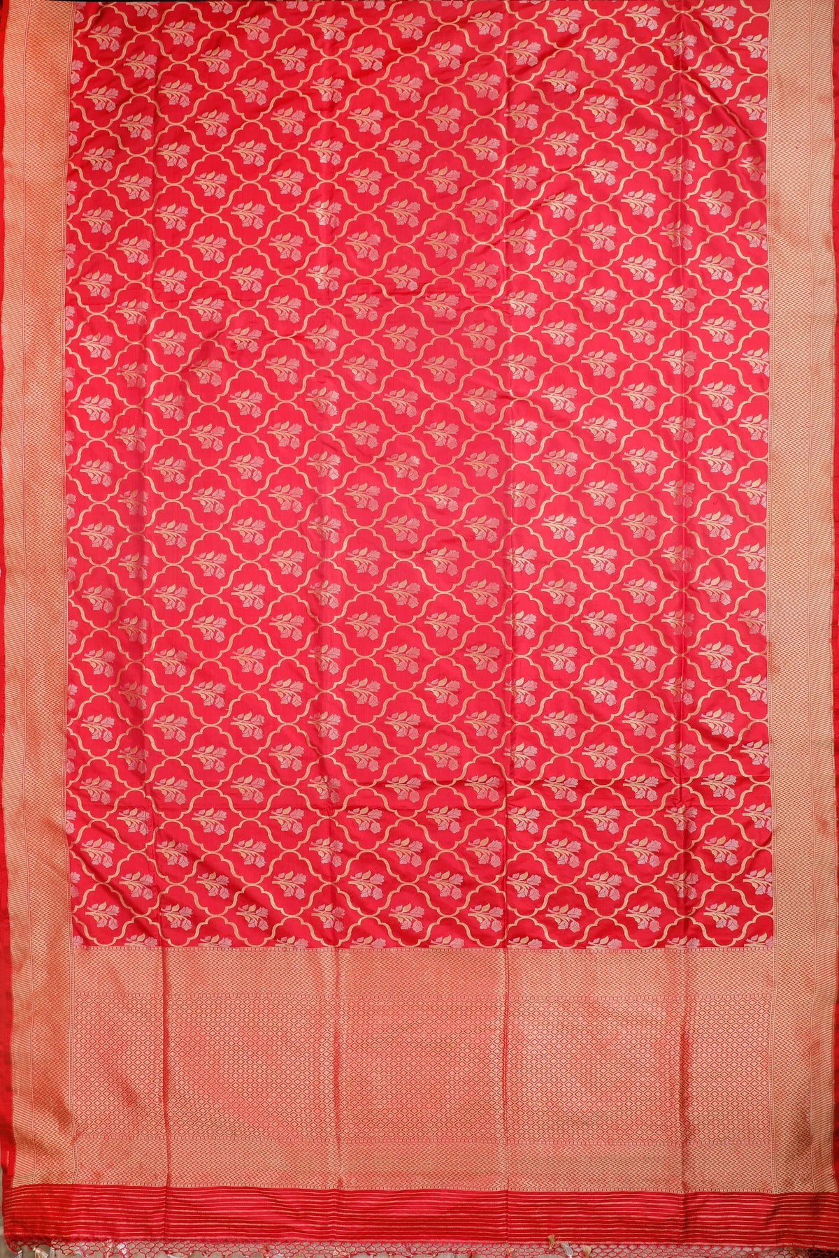 Peach Handloom Benarasi Katan Silk Saree with Jaali Design