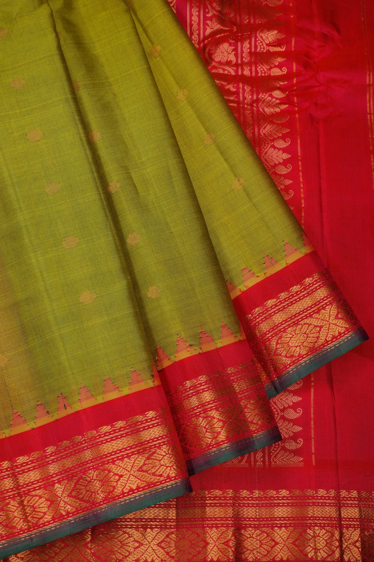 Olive Green Handloom Pure Silk Cotton (Sico) Gadwal Saree