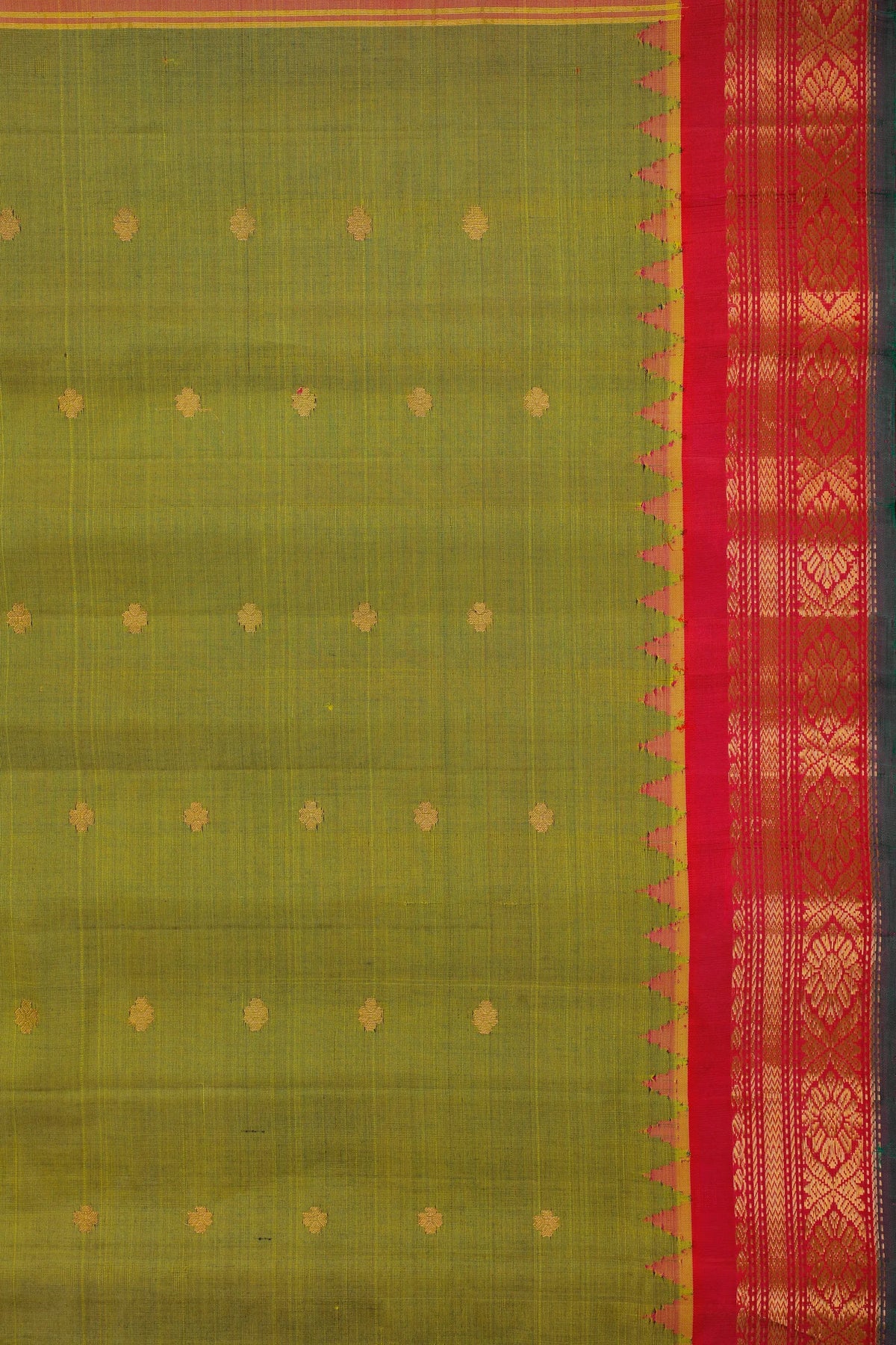 Olive Green Handloom Pure Silk Cotton (Sico) Gadwal Saree