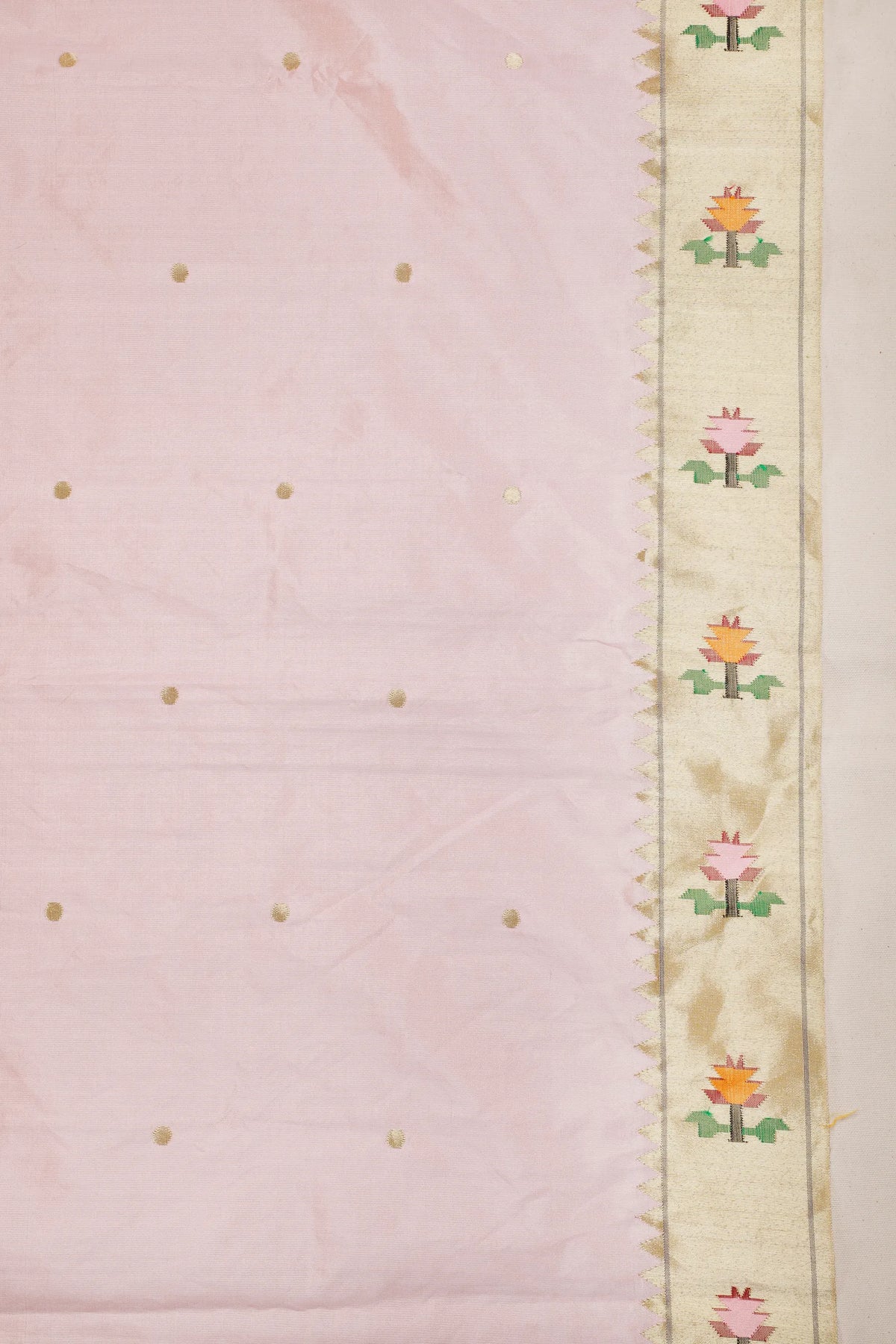 Baby Pink Pure Silk Handloom Paithani Tissue Saree with Asawali Pallu - Revival Design
