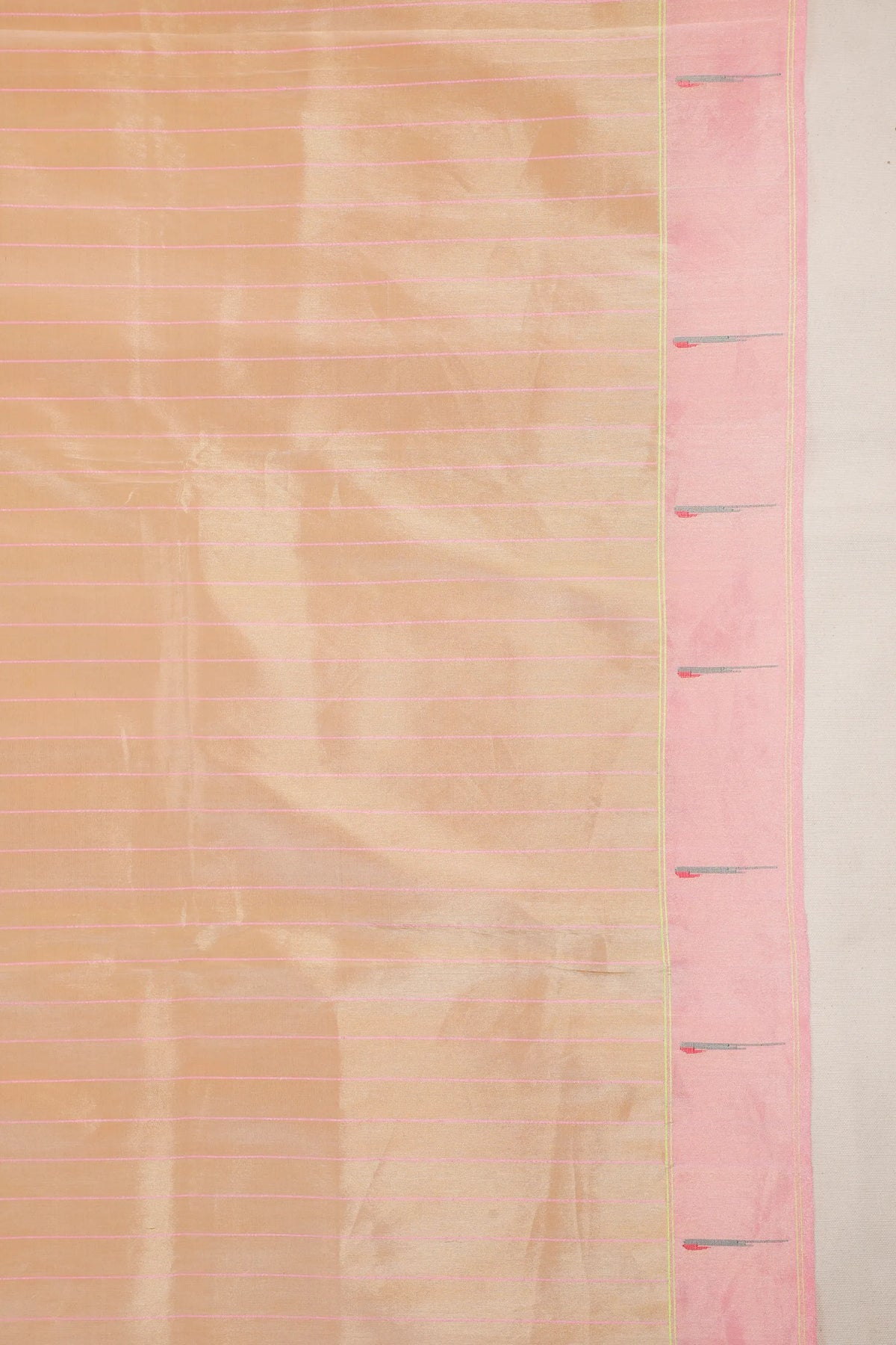 Ivory Pure Silk Handloom Tissue Paithani Saree with Stripes