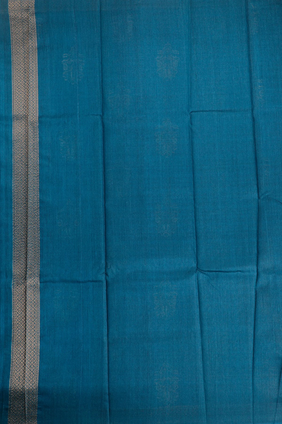 Teal Blue Handloom Raw and Katan Silk Saree with Floral Buttis