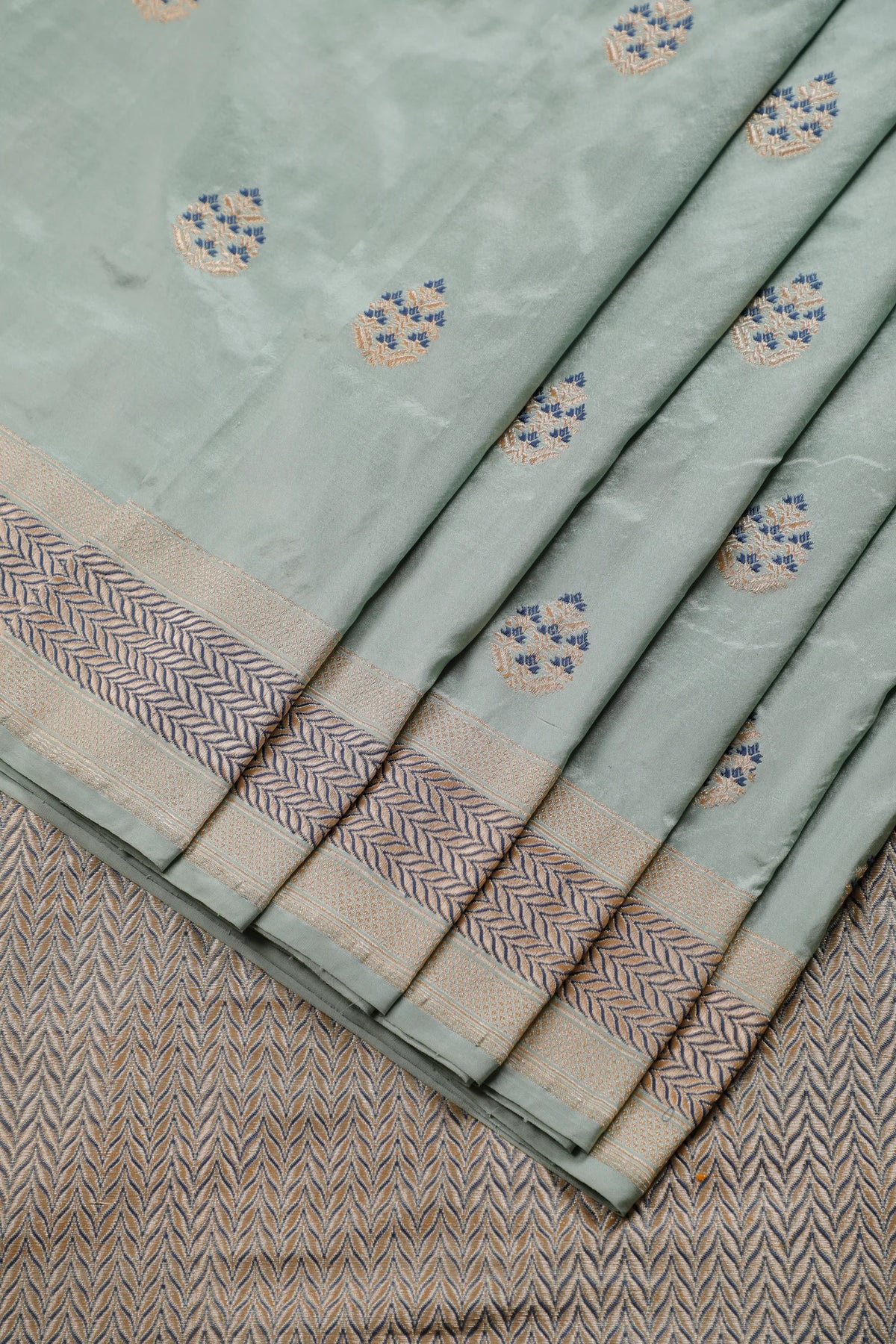 Sky Blue Real Zari Pure Silk Benarasi Saree - Revival Design