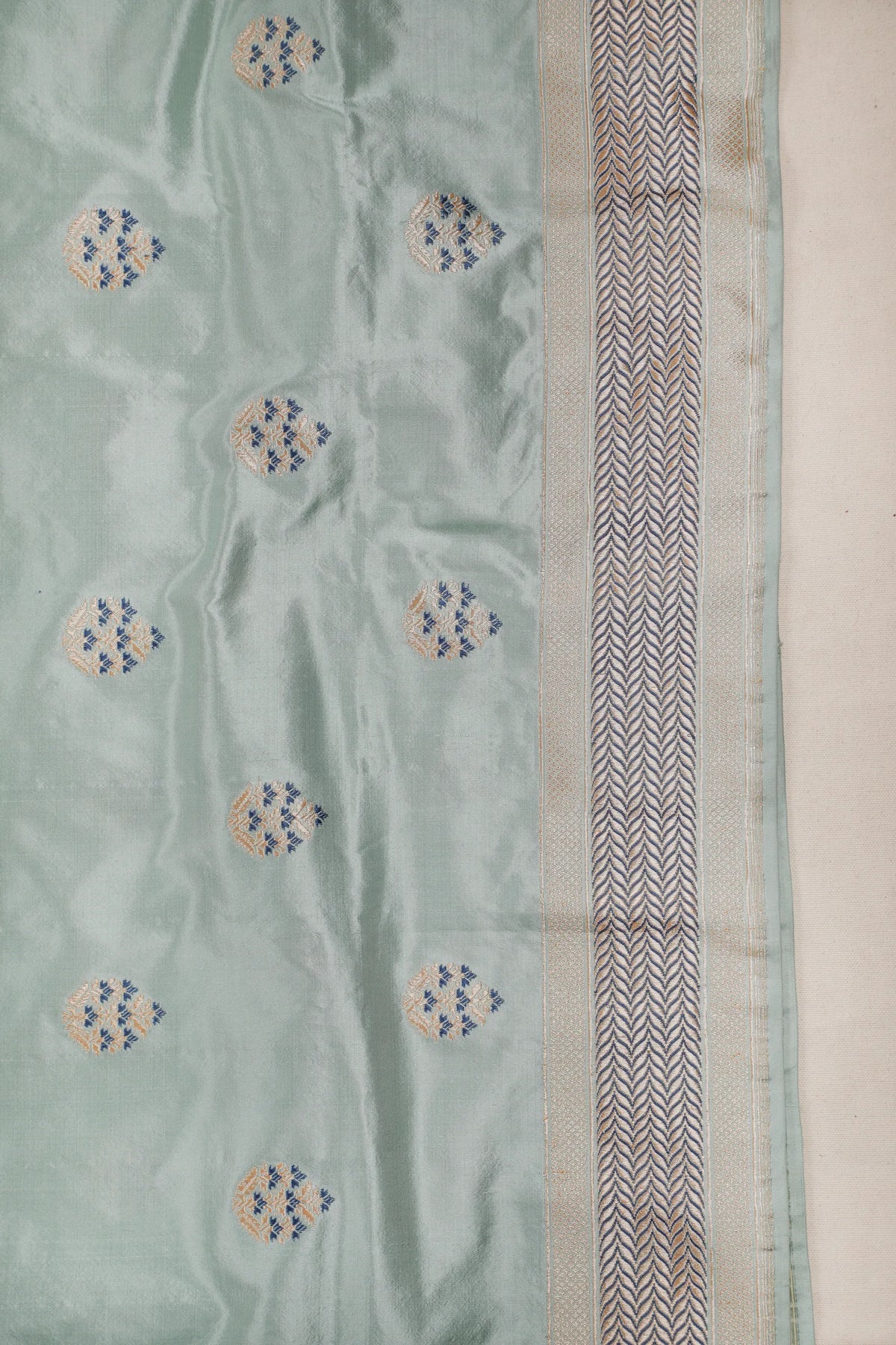 Sky Blue Real Zari Pure Silk Benarasi Saree - Revival Design