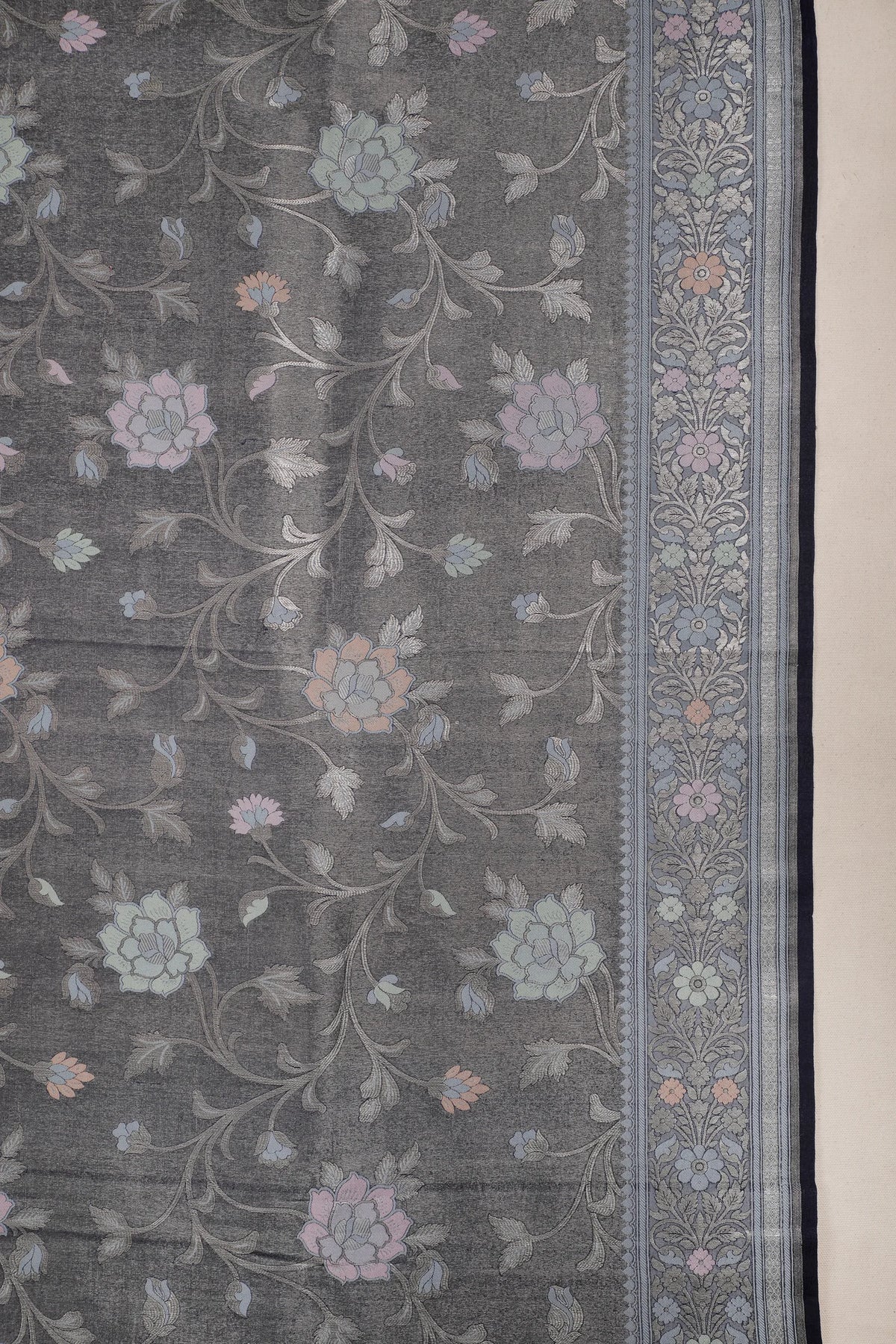 Grey Purple Handloom Benarasi Tussar Moonga Pure Sillk Saree