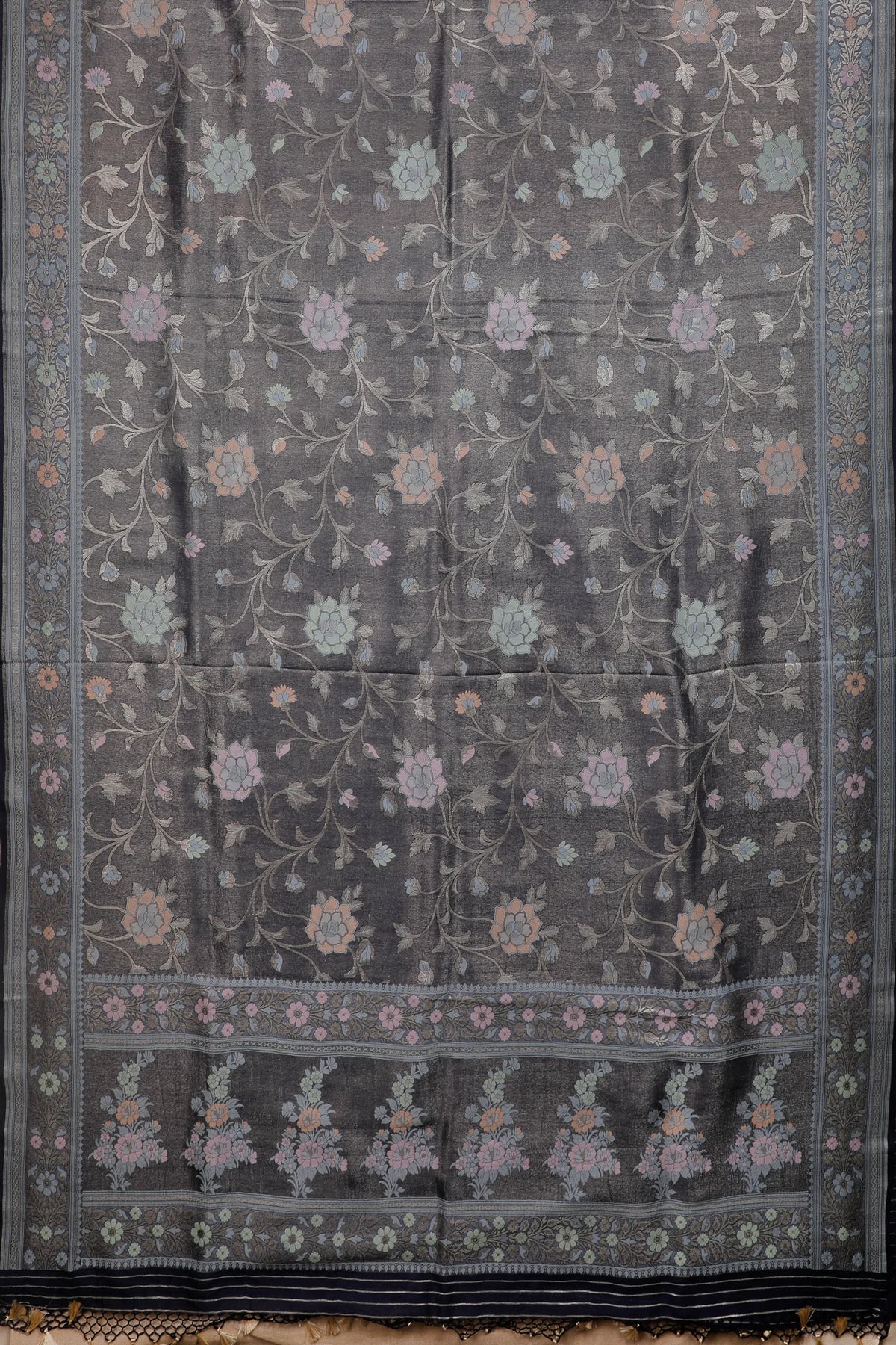 Grey Purple Handloom Benarasi Tussar Moonga Pure Sillk Saree