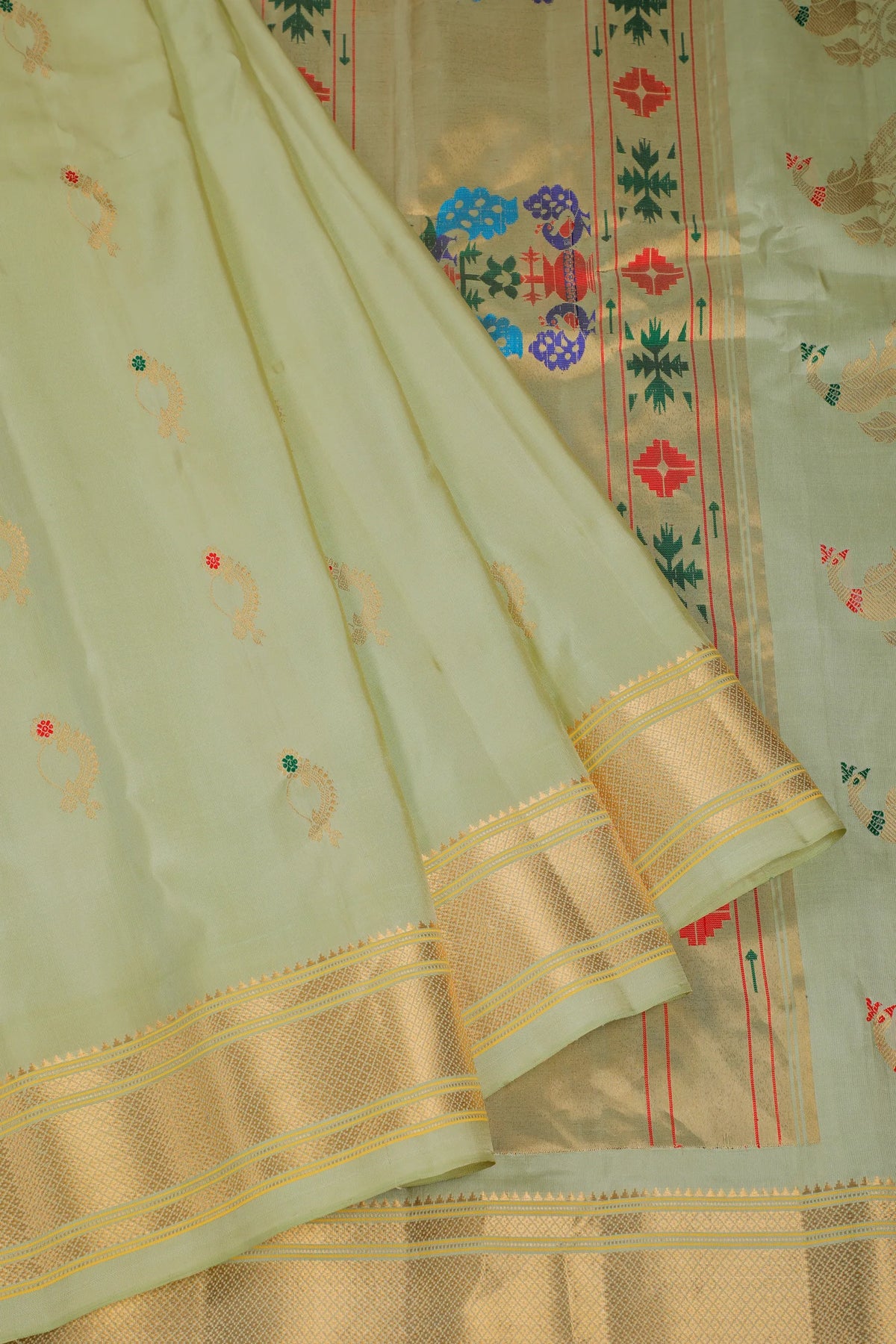 Sea Green Handloom Pure Silk Gadwal Saree - Kalanjali Paithani