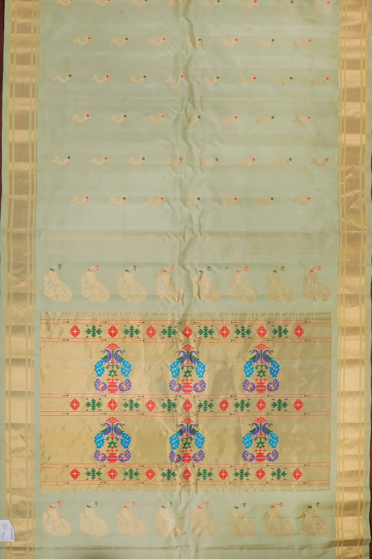 Sea Green Handloom Pure Silk Gadwal Saree - Kalanjali Paithani