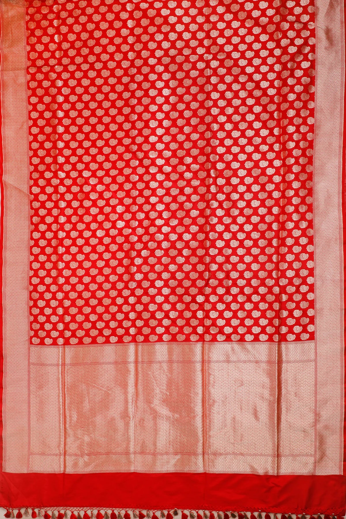 Tomato Red Handloom Benarasi Katan Silk Saree with Paisley Buttis