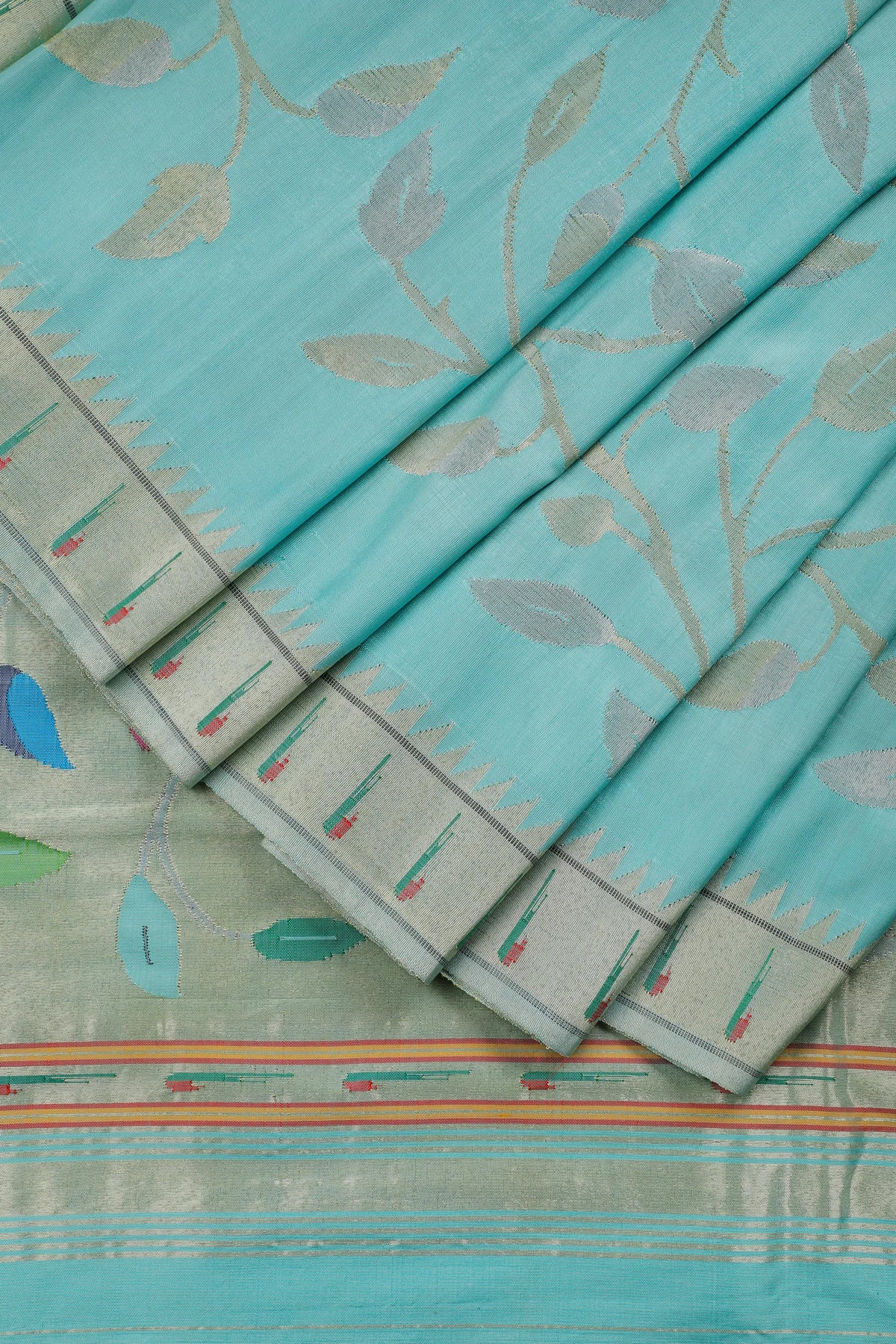 Sky Blue Pure Silk by Silk Handloom Paithani Saree with All Over Design