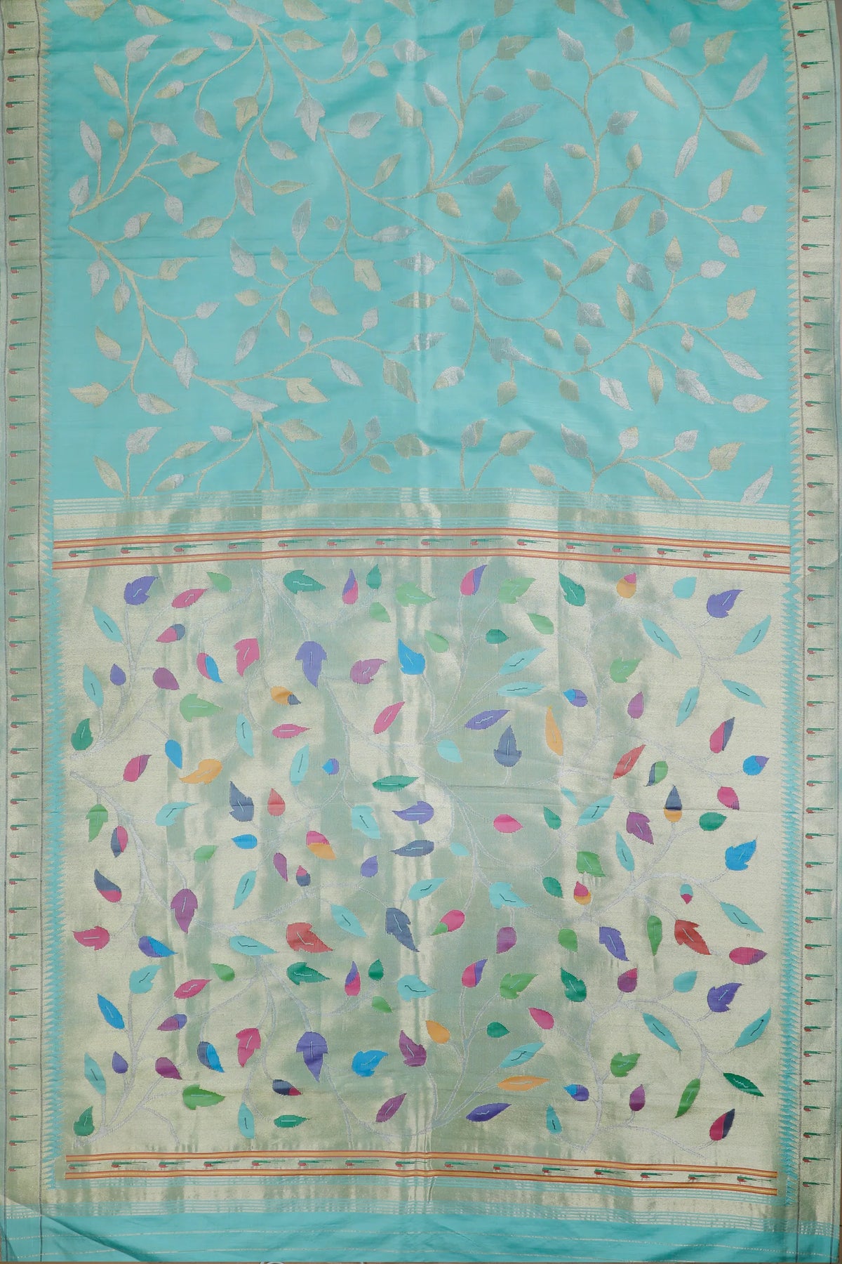Sky Blue Pure Silk by Silk Handloom Paithani Saree with All Over Design