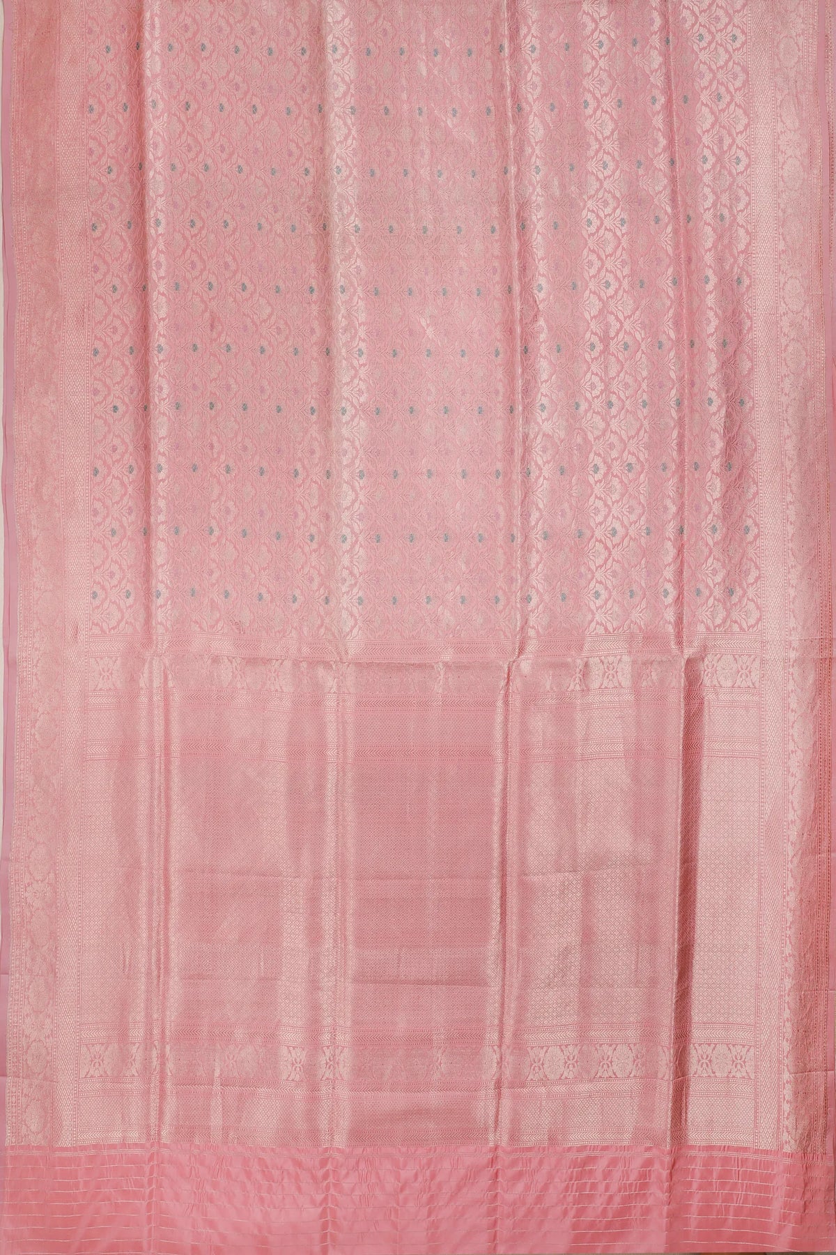 Baby Pink Handloom Benarasi Katan Silk Saree with Sky Blue Meenakari Work