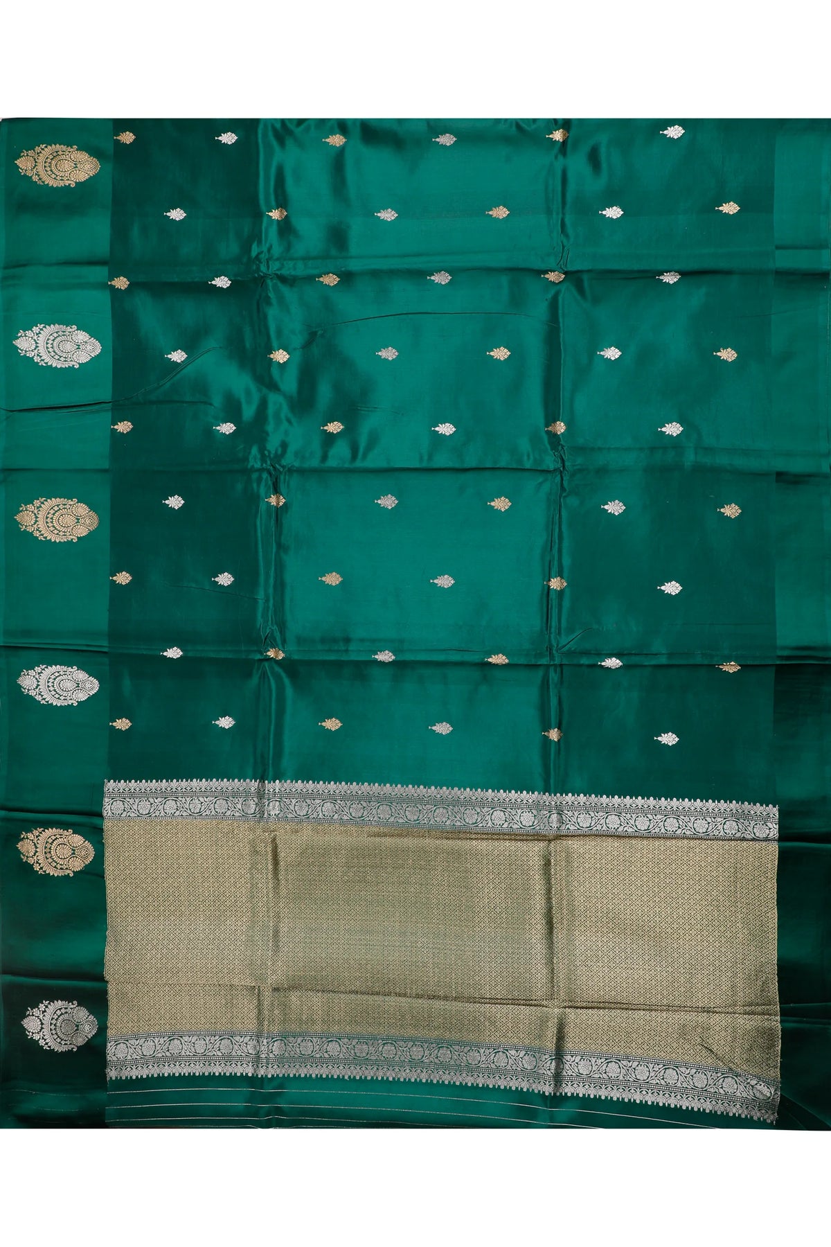Emerald Green Pure Silk Handloom Mashru Benarasi Saree