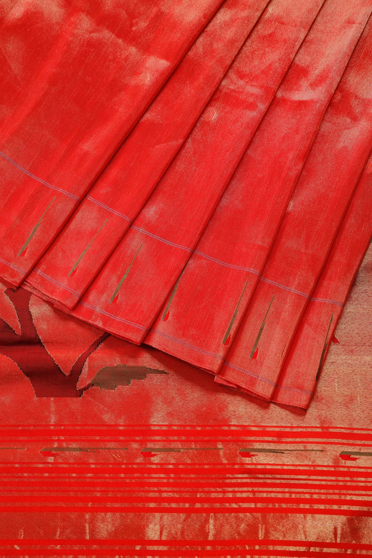 Red Pure Silk Handloom Tissue Paithani Saree with Muniya Pallu