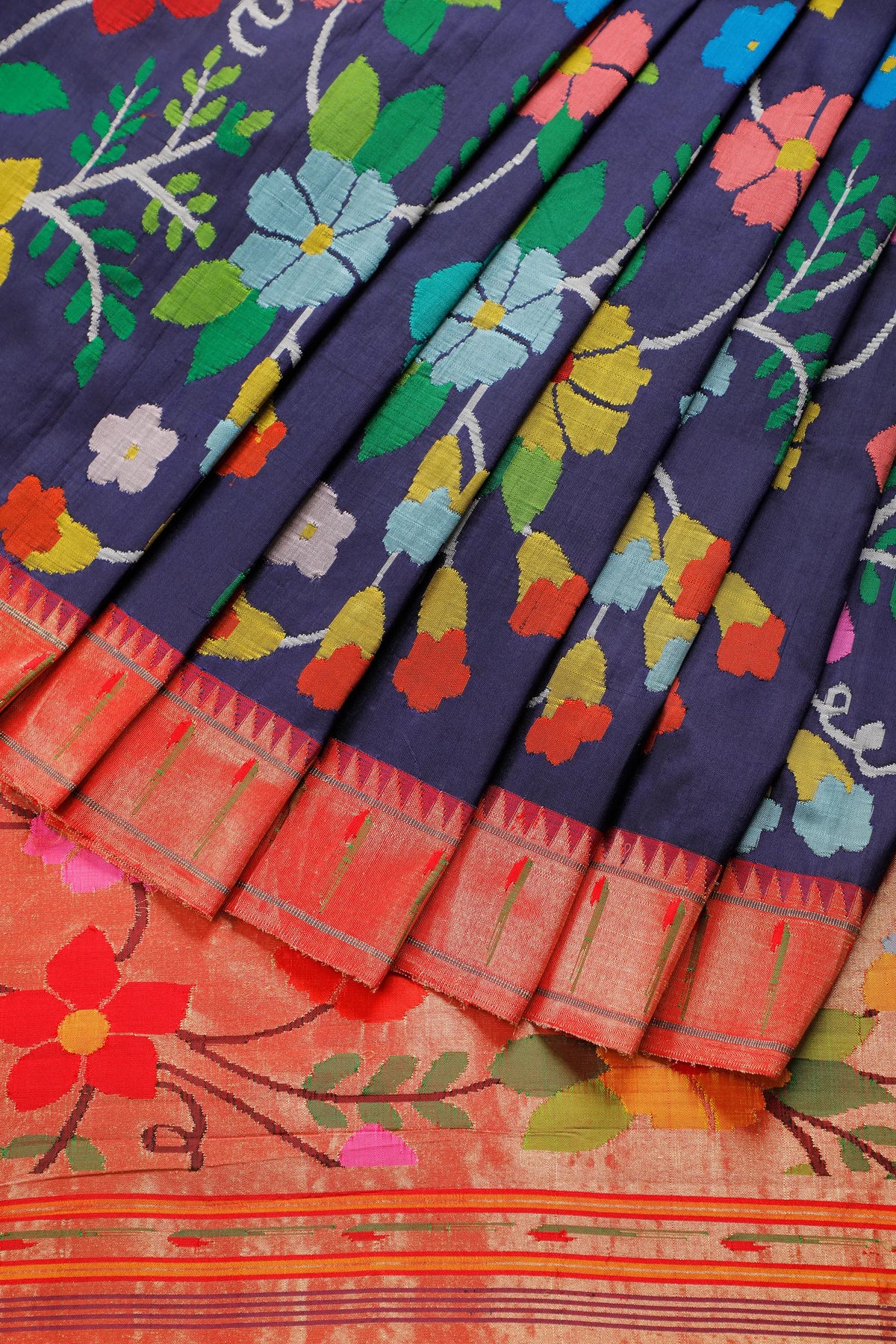 Navy Blue Pure Silk Handloom All Over Paithani Saree - Silk by Silk