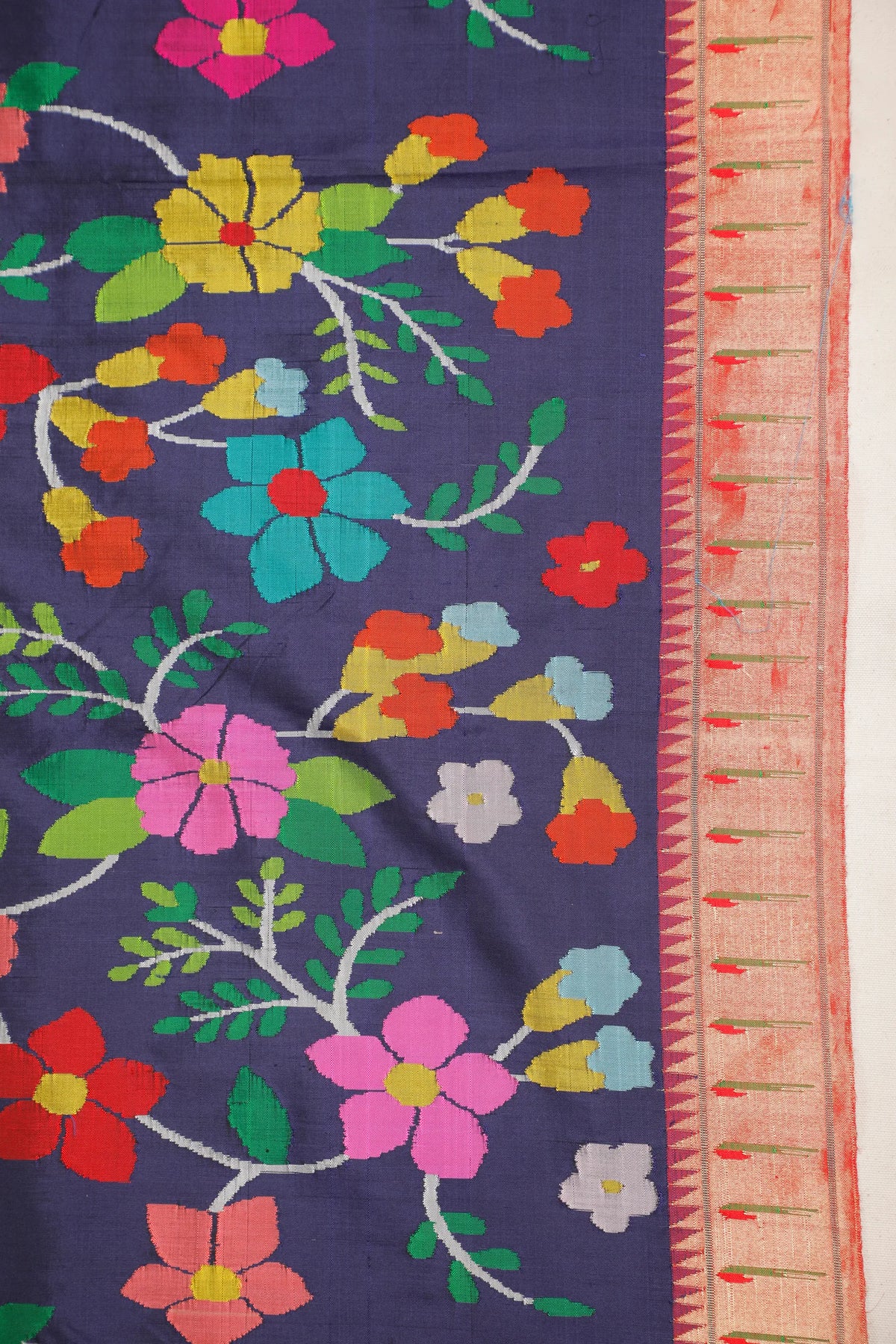 Navy Blue Pure Silk Handloom All Over Paithani Saree - Silk by Silk