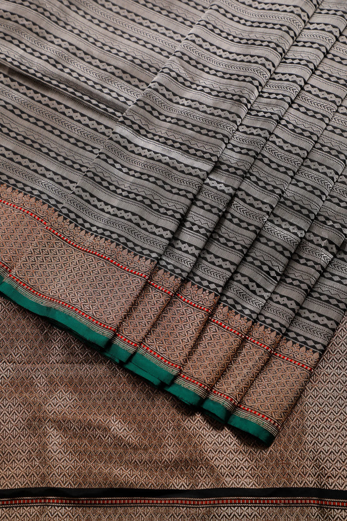 Black Benarasi Katan Pure Silk Saree with Brocade Weave