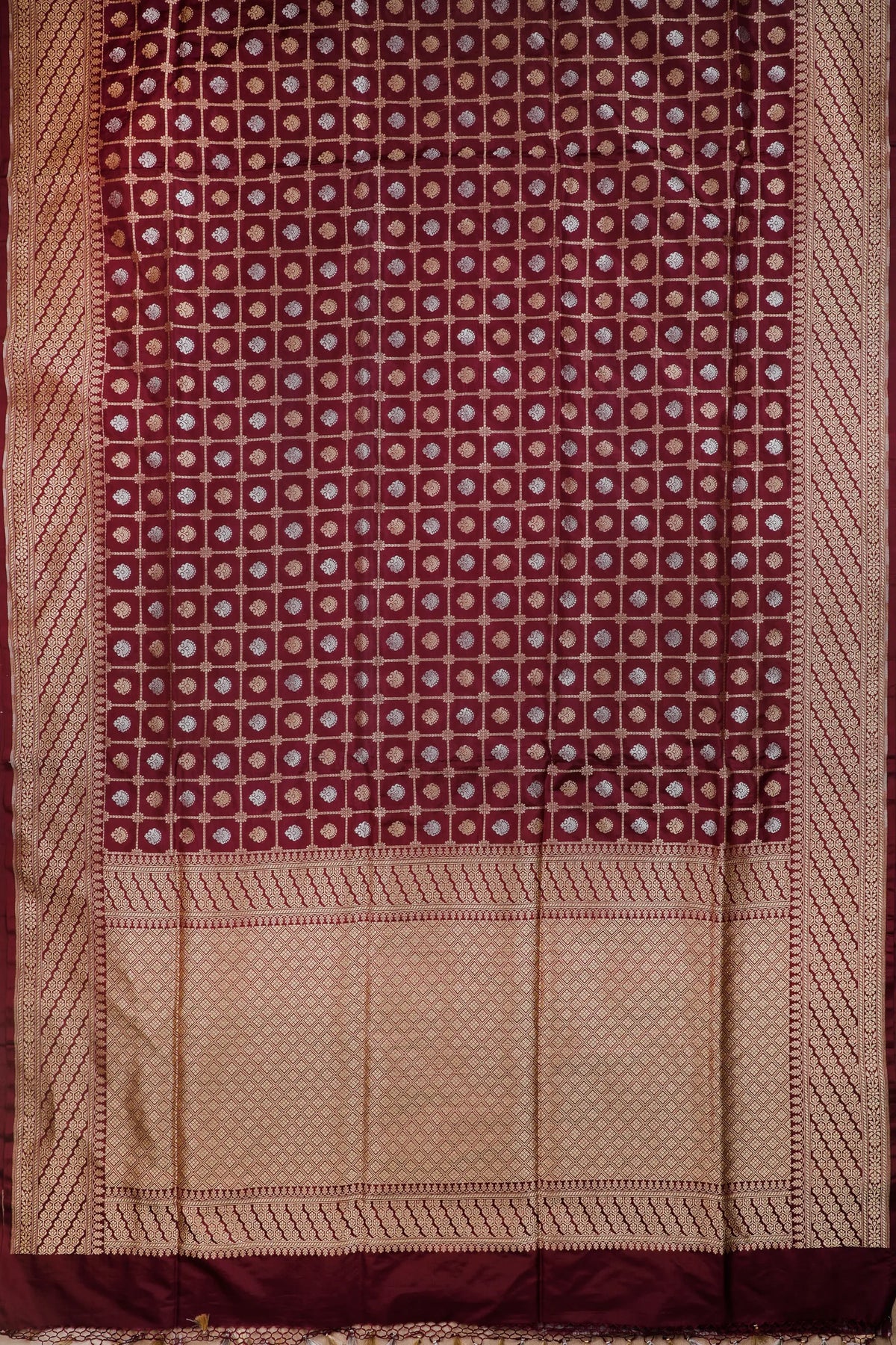 Wine Handloom Benarasi Katan Silk Saree with Checks