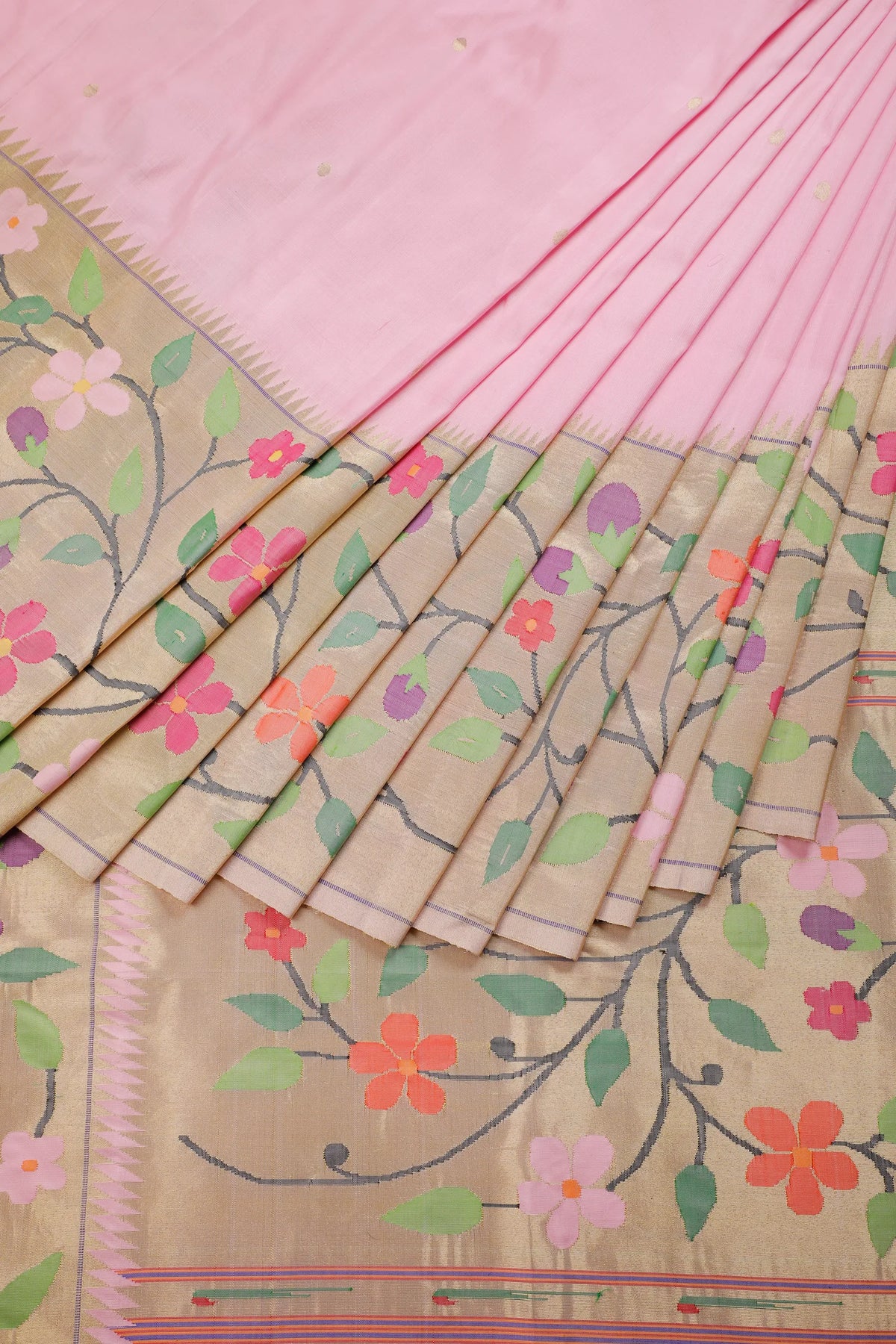 Baby Pink Pure Silk Handloom Paithani with Skirt Border