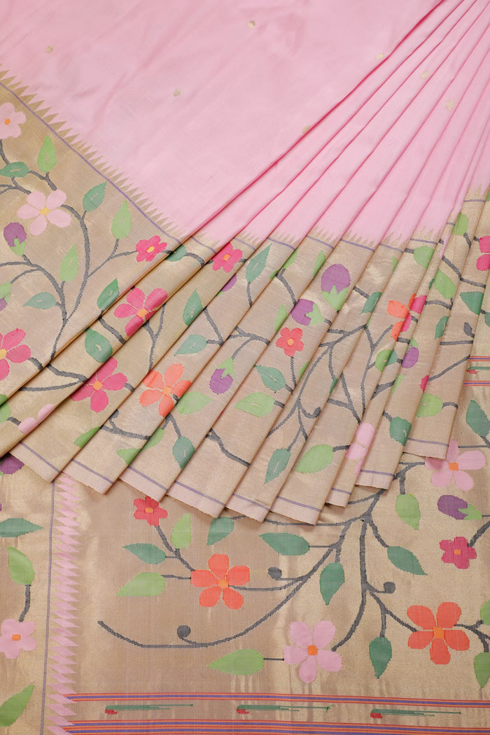 Baby Pink Pure Silk Handloom Paithani with Skirt Border