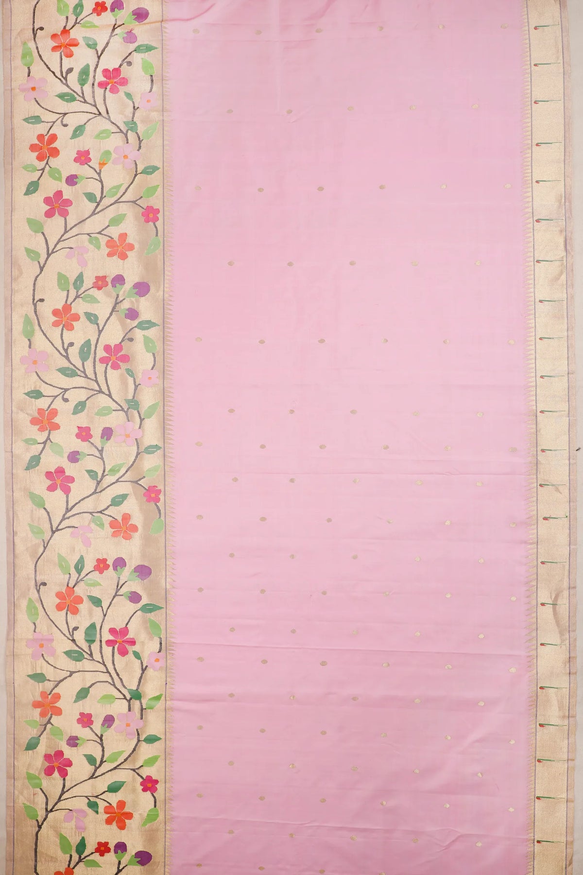Baby Pink Pure Silk Handloom Paithani with Skirt Border