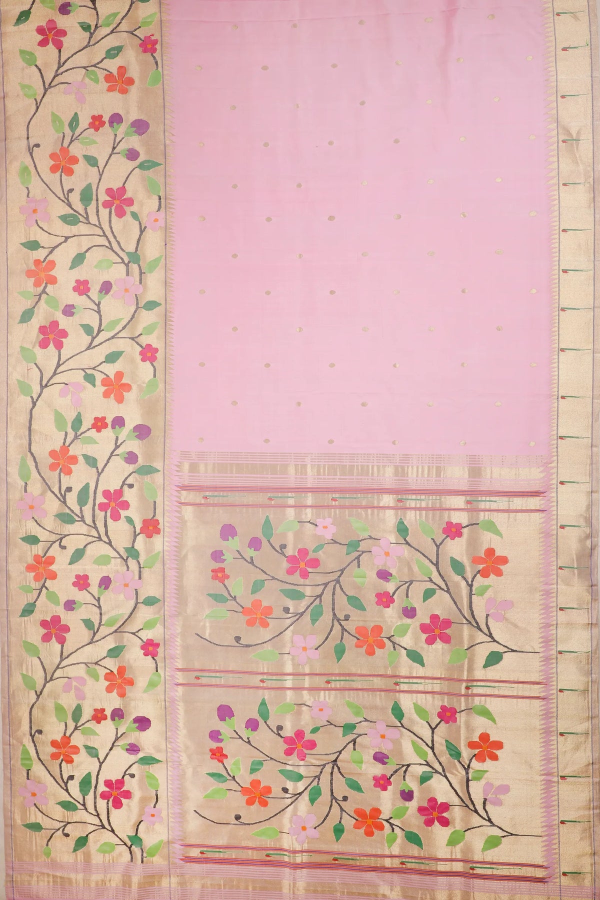 Baby Pink Pure Silk Handloom Paithani with Skirt Border