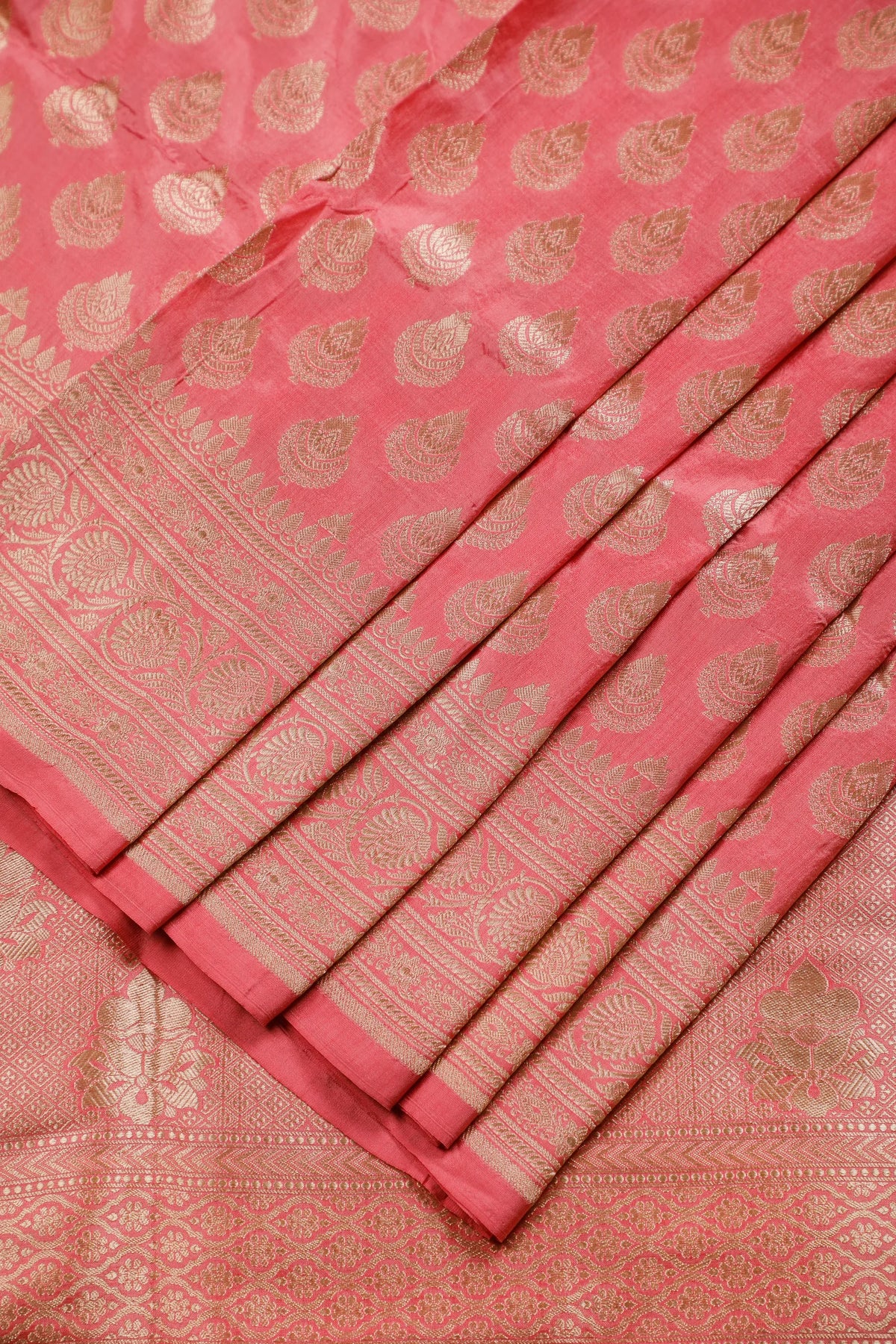 Peach Pink Handloom Benarasi Katan Silk Saree