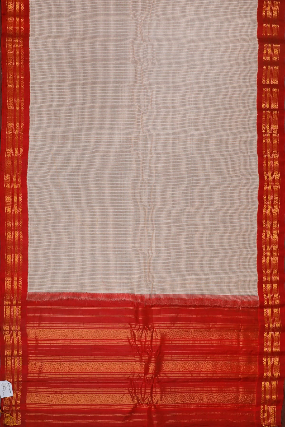 White Handloom Pure Cotton Gadwal Saree with Maroon Border