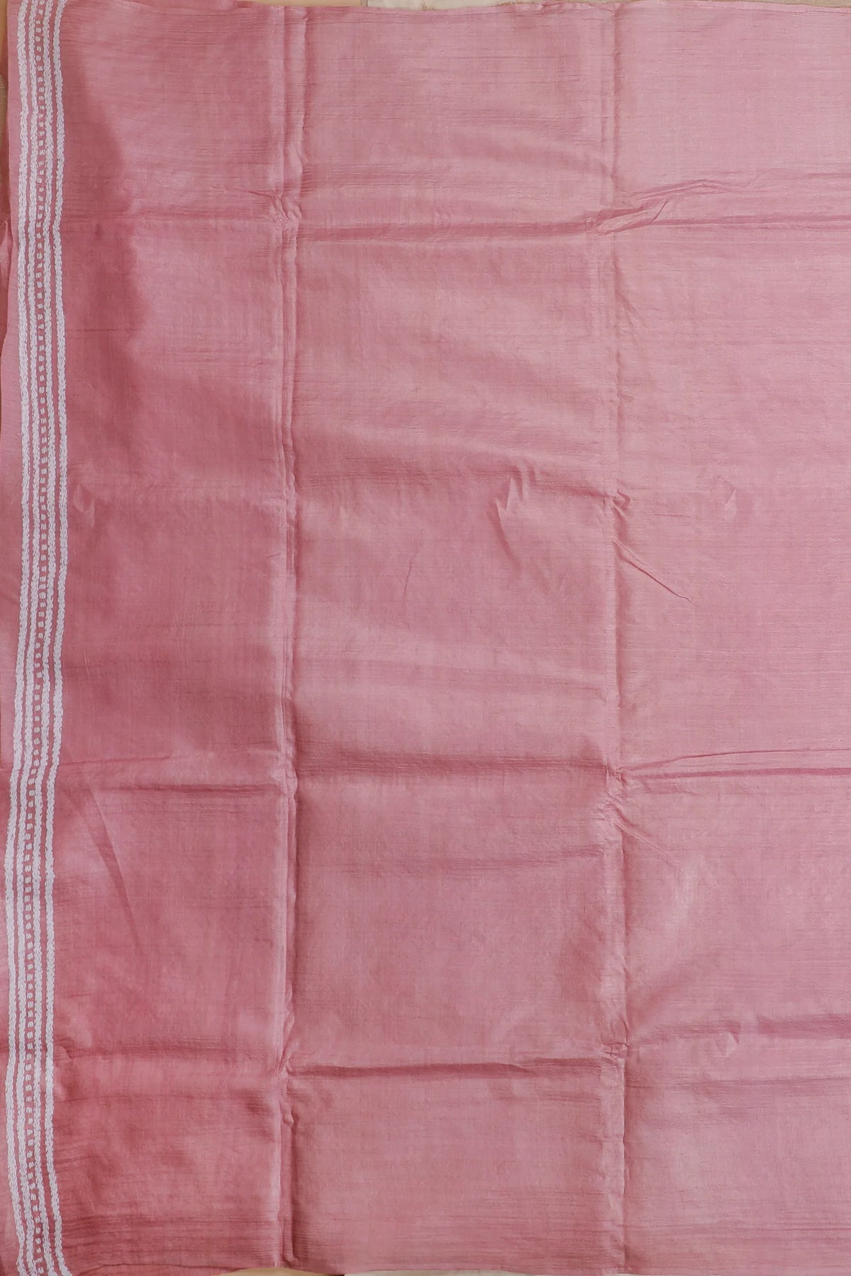 Onion Pink Handloom Pure Silk Katha Work Saree with White Hand Embroidery