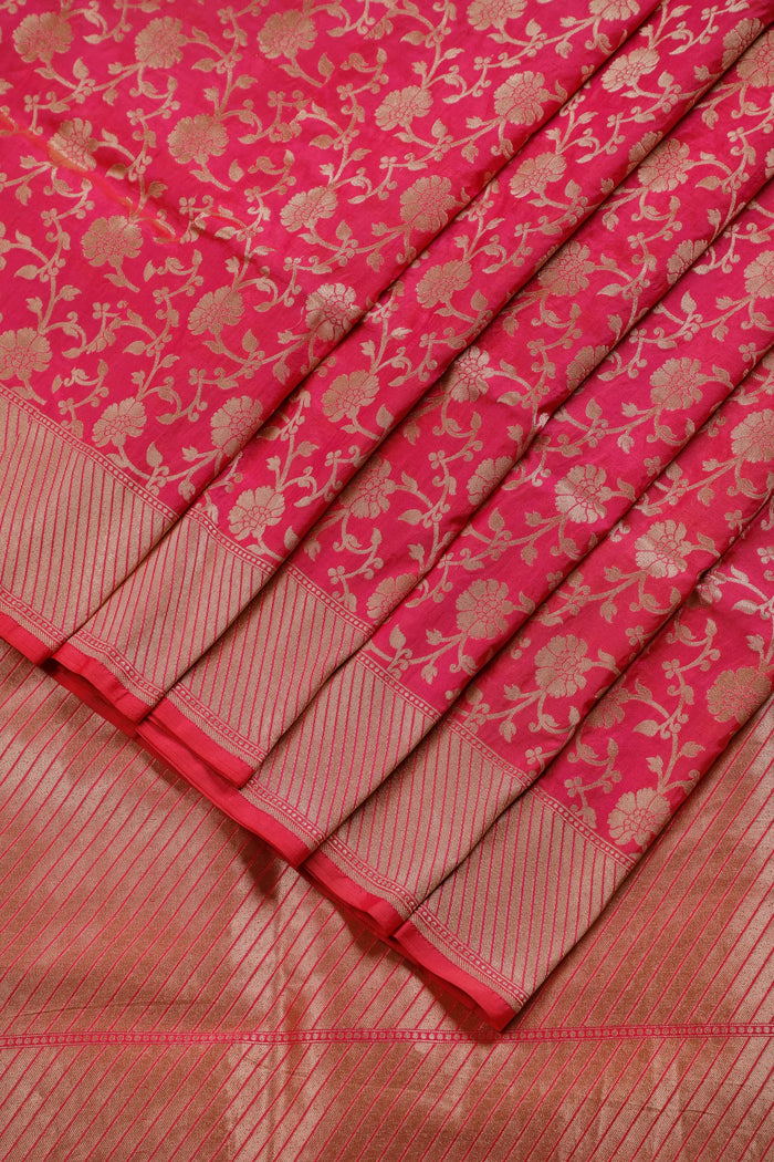 Peach Pink Benarasi Katan Pure Silk Saree