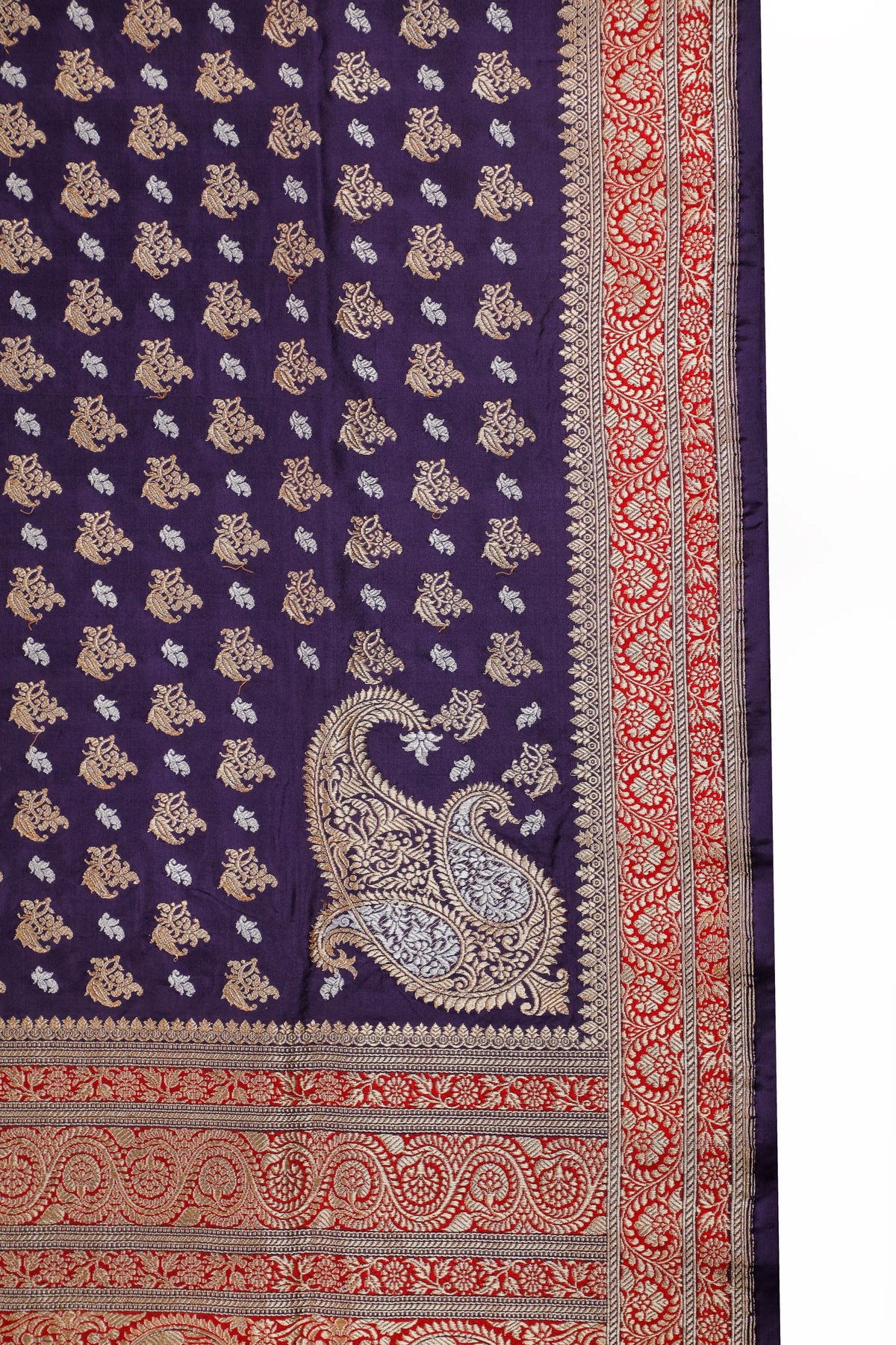 Dark Purple Handloom Real Zari Pure Silk Benarasi Saree