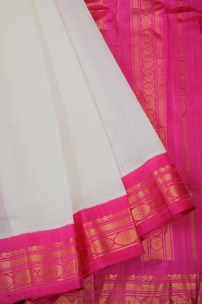 White Handloom Pure Silk Cotton (Sico) Gadwal Saree