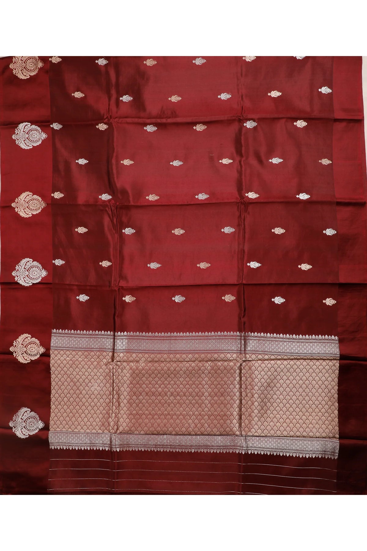 Maroon Pure Silk Handloom Mashru Benarasi Saree