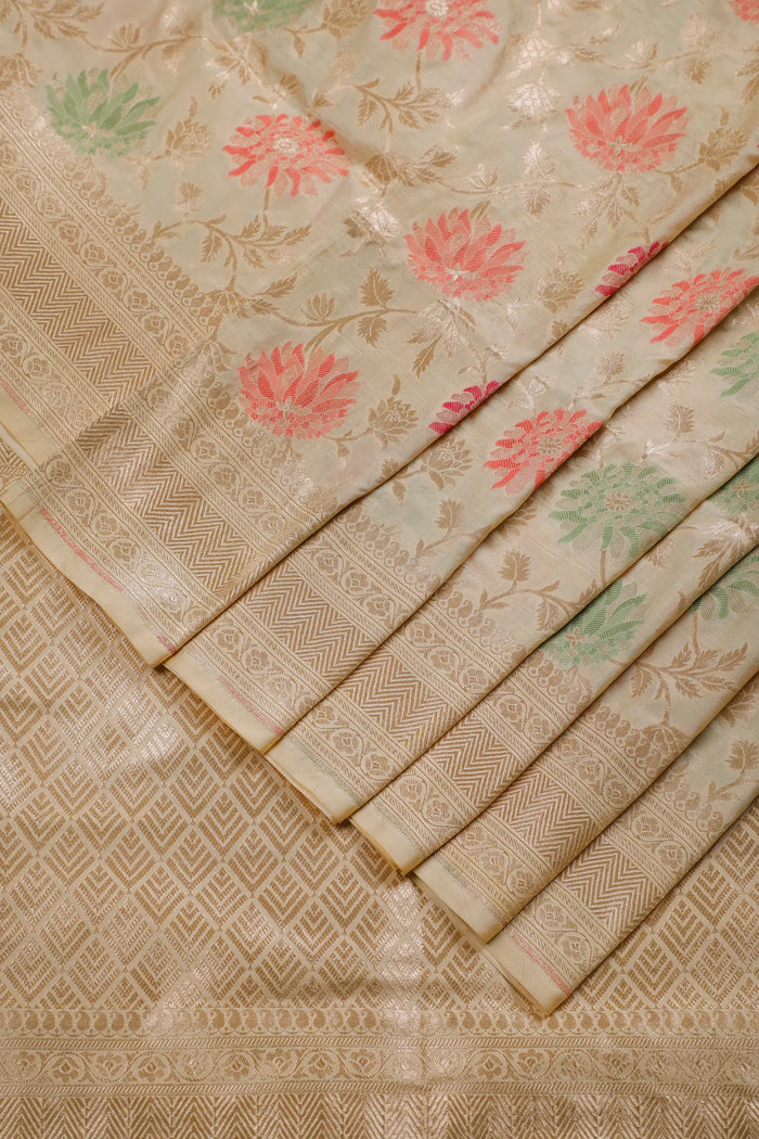 Off White Benarasi Katan Pure Silk Saree