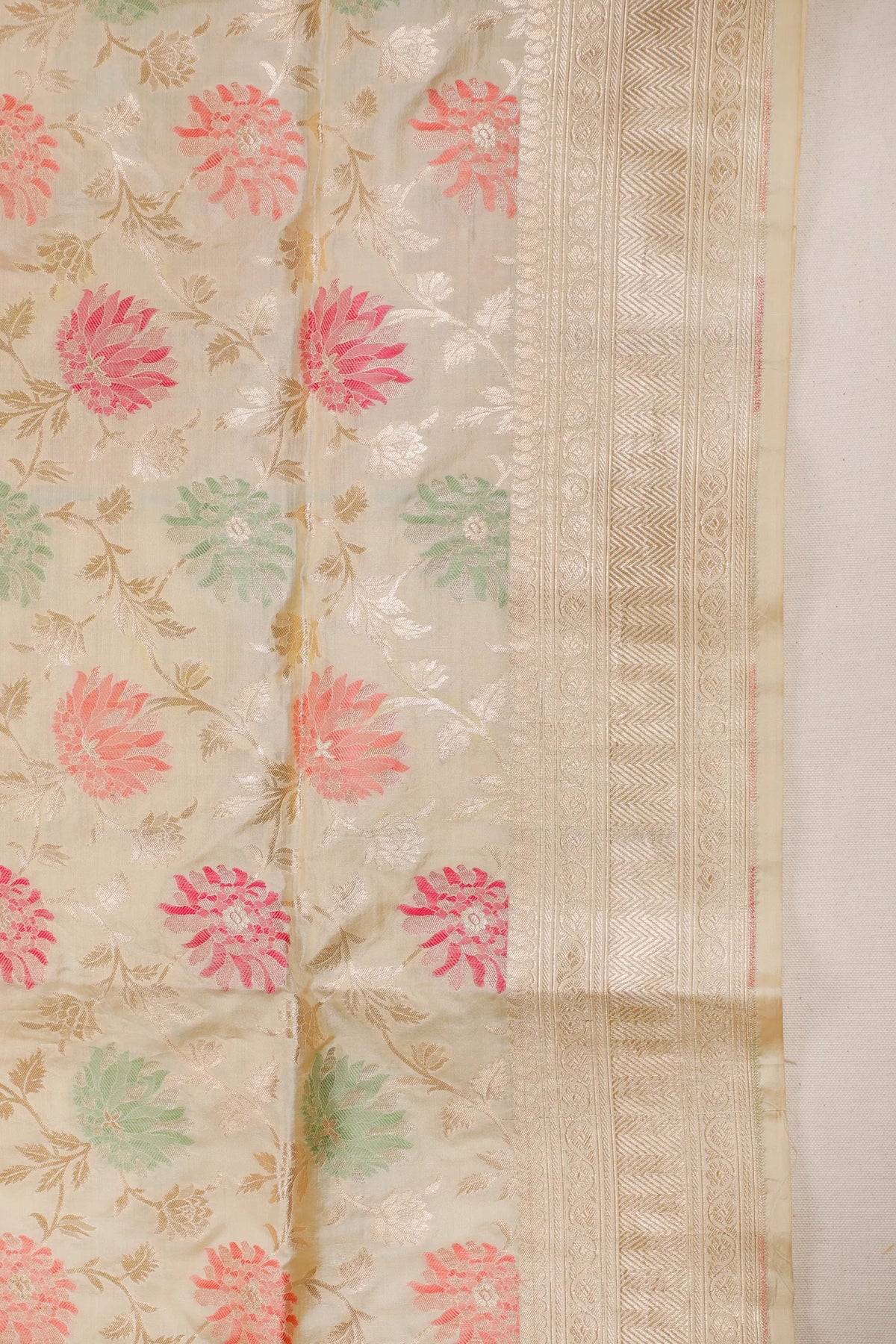 Off White Benarasi Katan Pure Silk Saree
