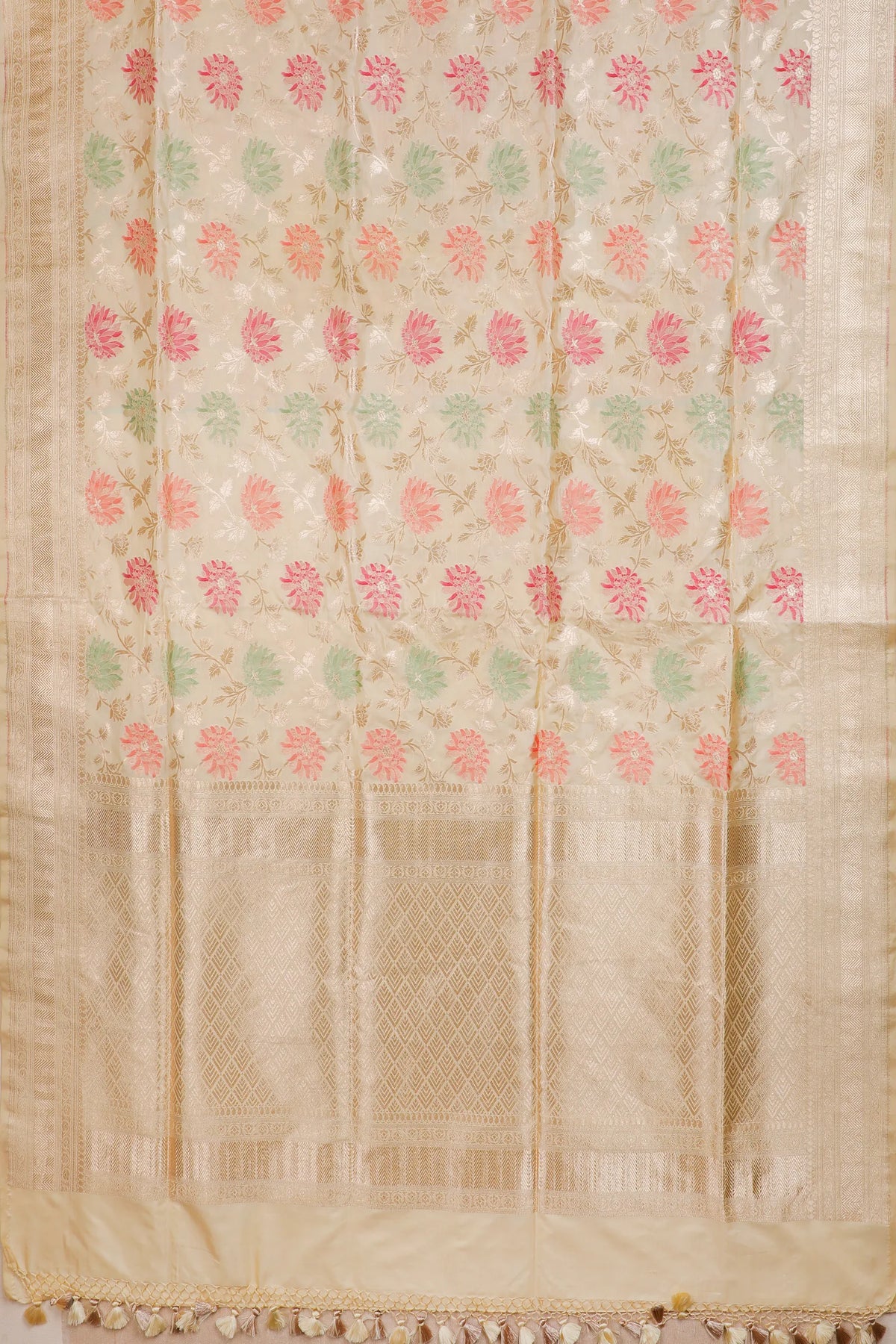 Off White Benarasi Katan Pure Silk Saree