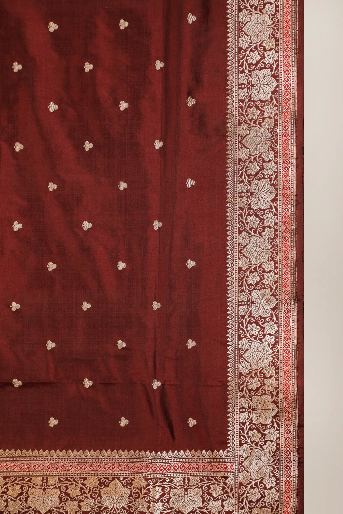 Coffee Brown Handloom Real Zari Pure Silk Benarasi Saree - Revival Design