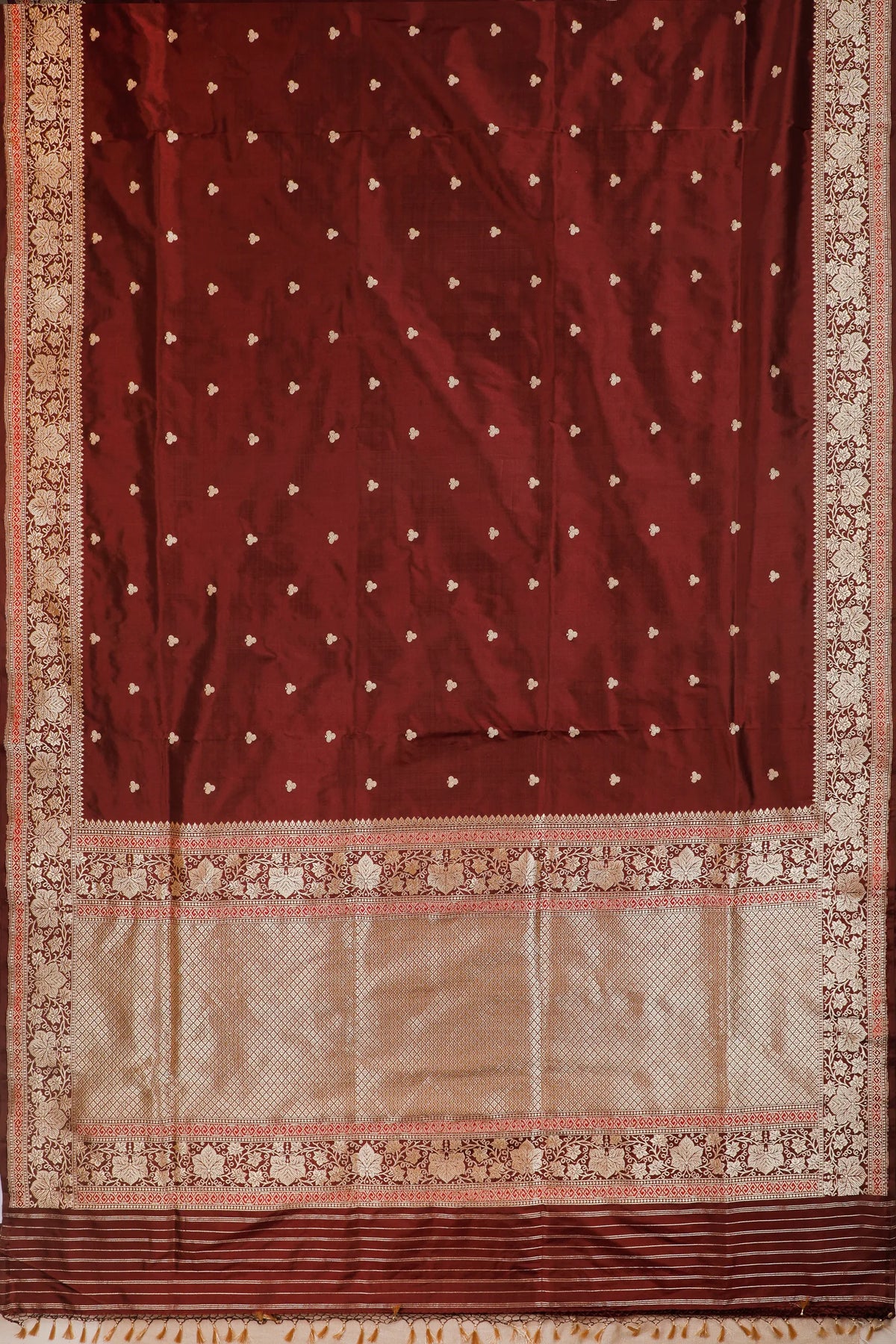 Coffee Brown Handloom Real Zari Pure Silk Benarasi Saree - Revival Design