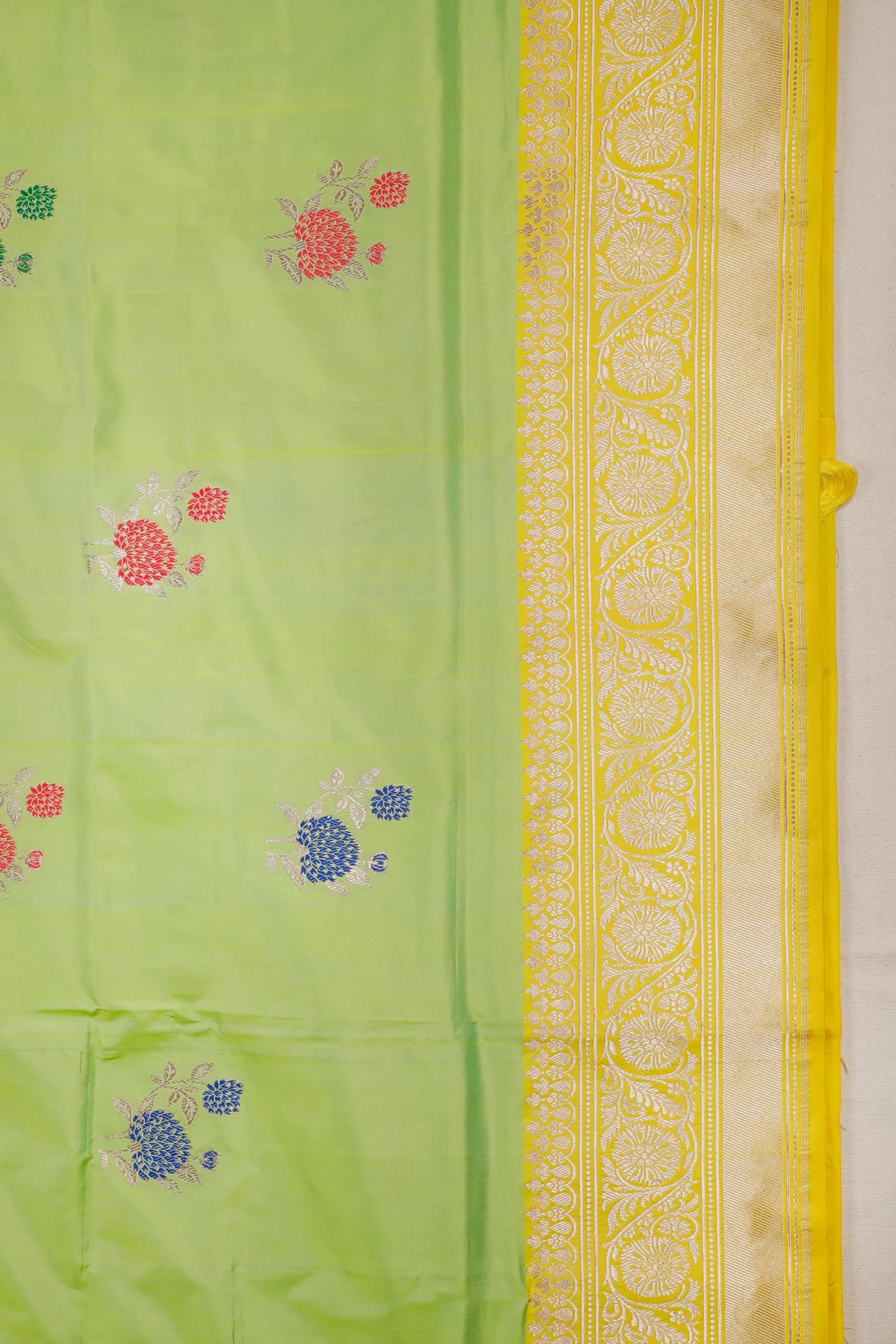 Parrot Green Benarasi Katan Pure Silk Saree