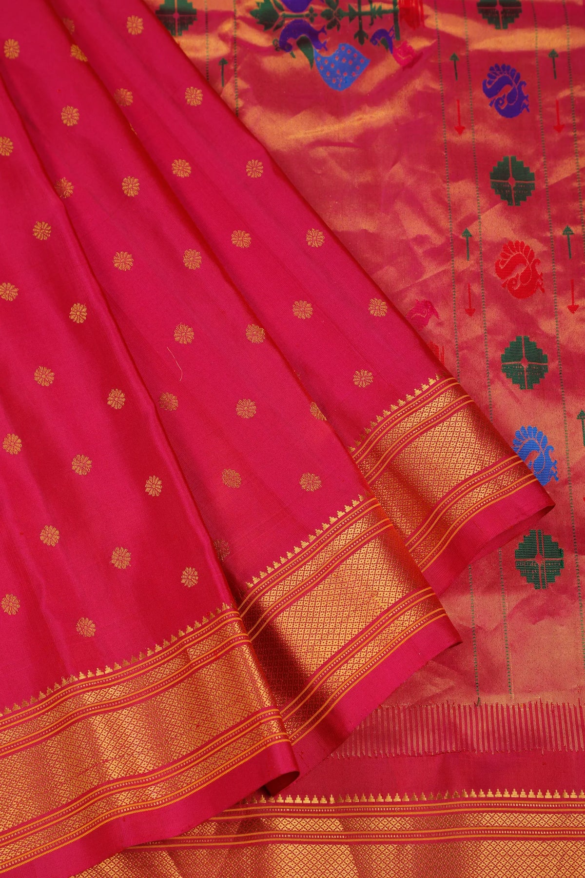 Pink Handloom Pure Silk Gadwal Saree - Kalanjali Paithani