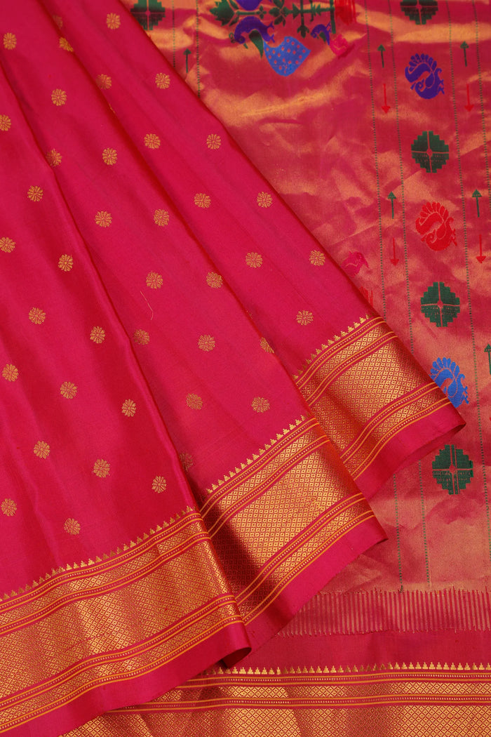 Pink Handloom Pure Silk Gadwal Saree - Kalanjali Paithani