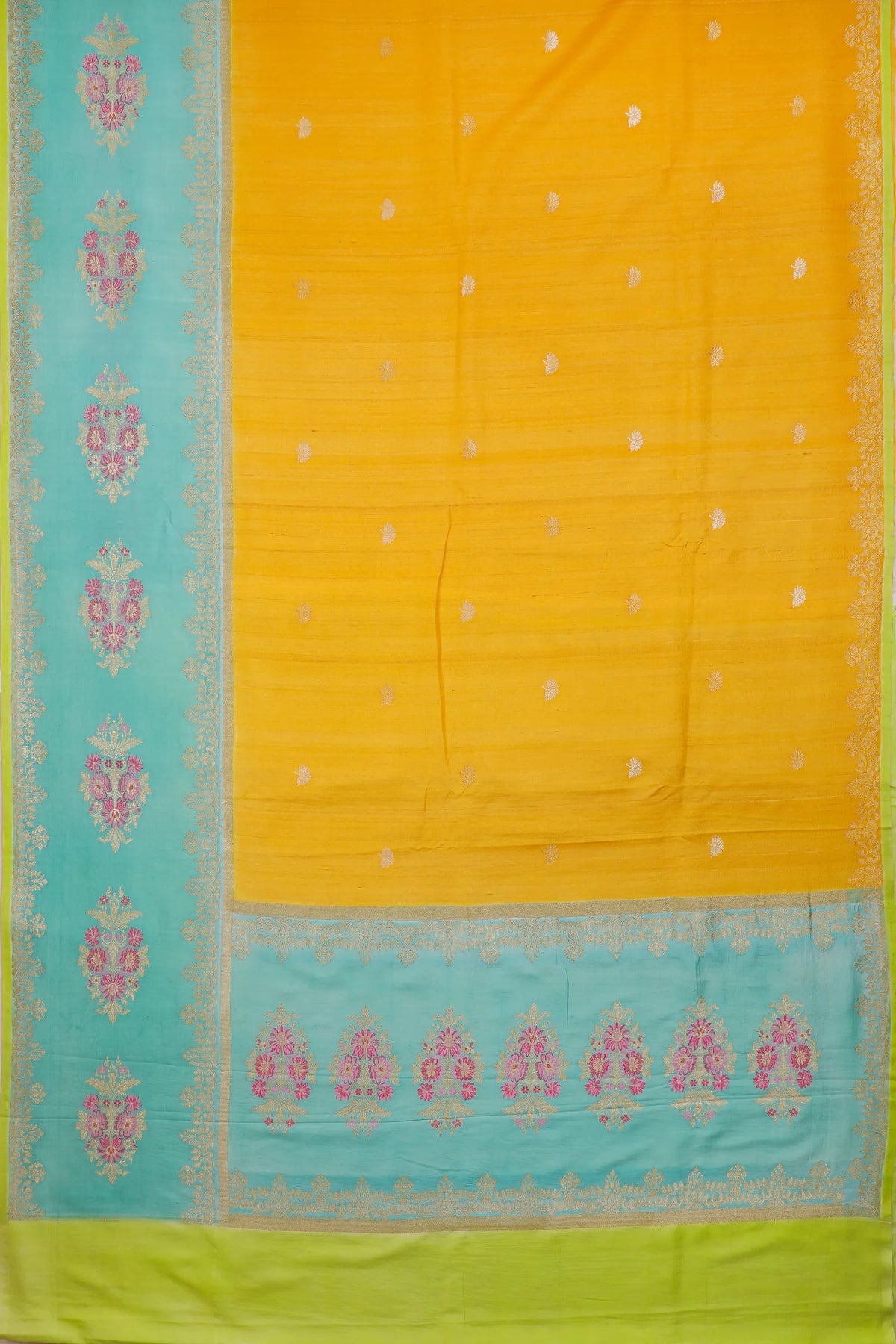 Yellow Handloom Benarasi Tussar Moonga Pure Sillk Saree