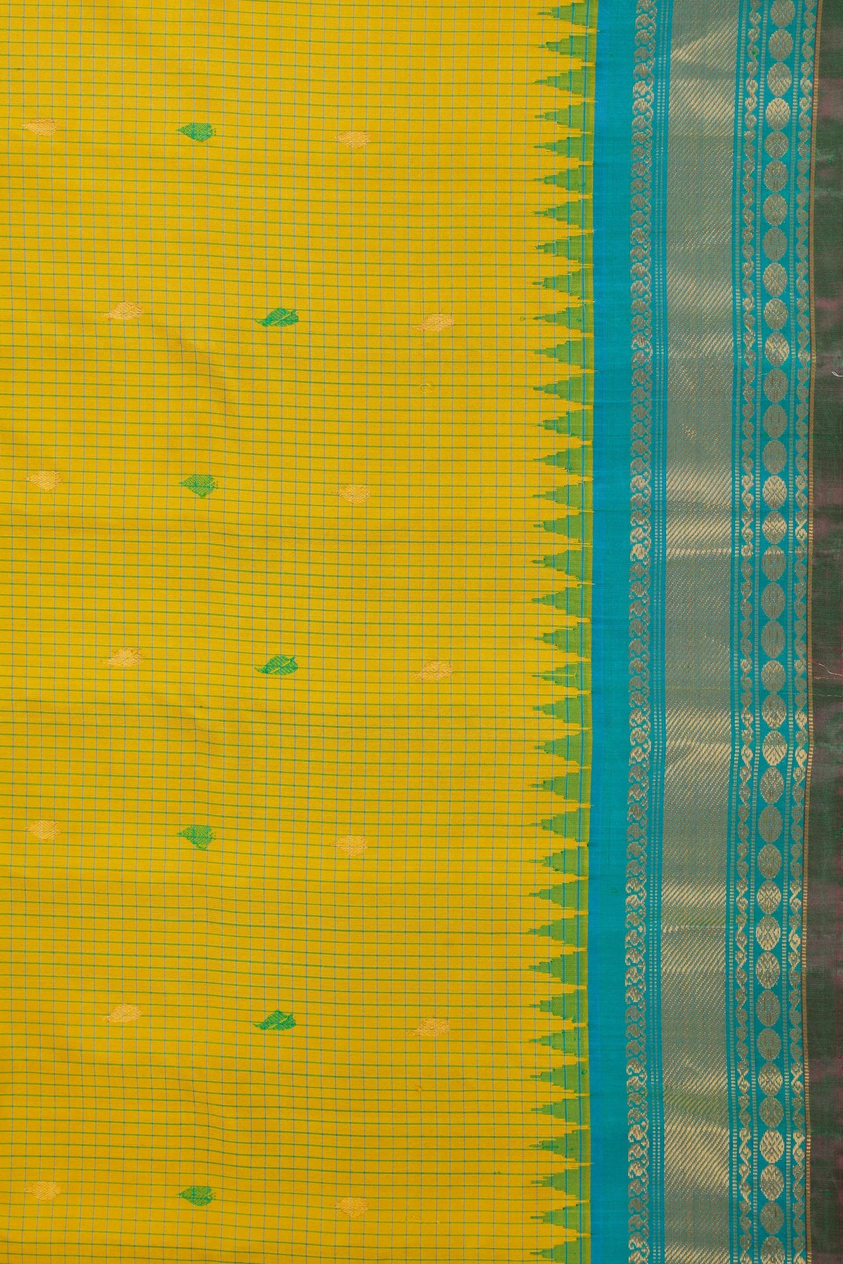 Mustard Yellow Handloom Pure Silk Gadwal Saree with Temple Border
