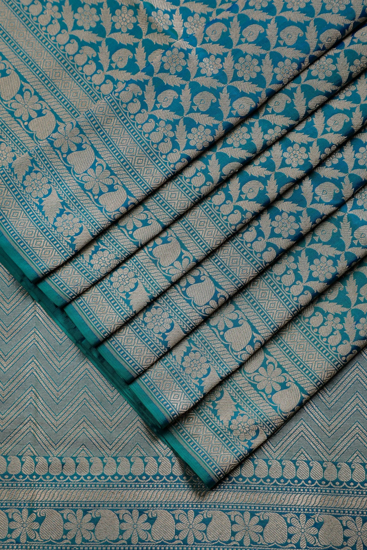 Teal Blue Handloom Benarasi Katan Silk Saree