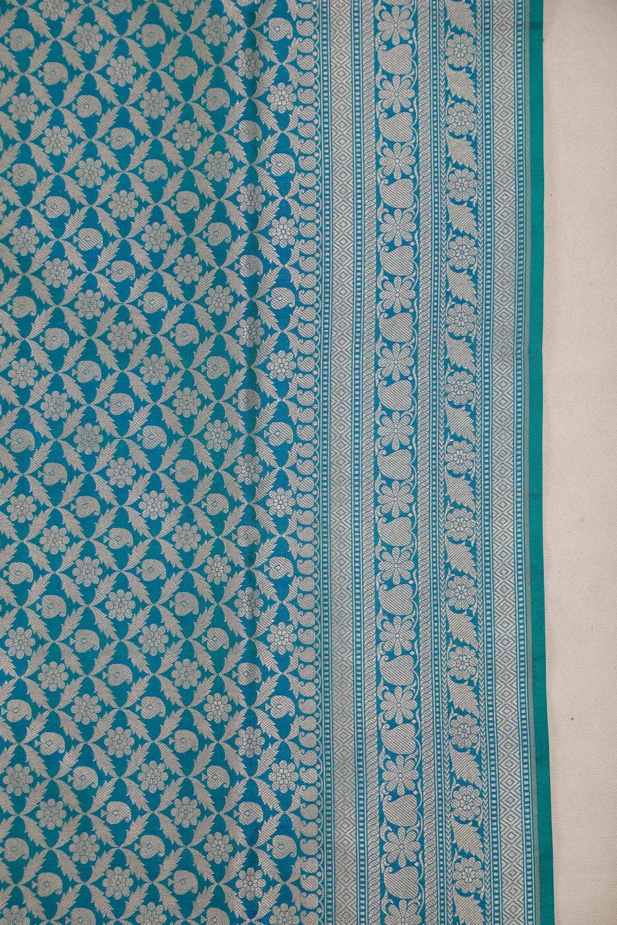 Teal Blue Handloom Benarasi Katan Silk Saree
