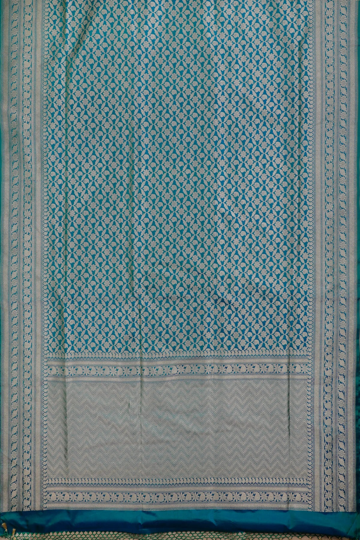 Teal Blue Handloom Benarasi Katan Silk Saree