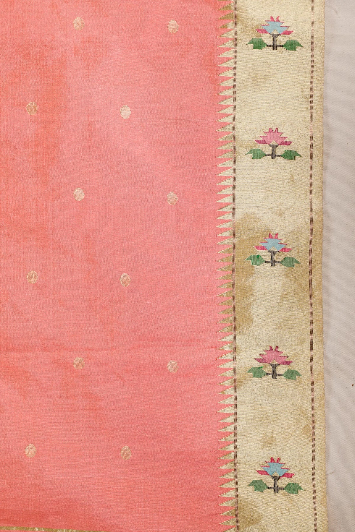 Peach Pure Silk Handloom Paithani Tissue Saree with Asawali Pallu - Revival Design