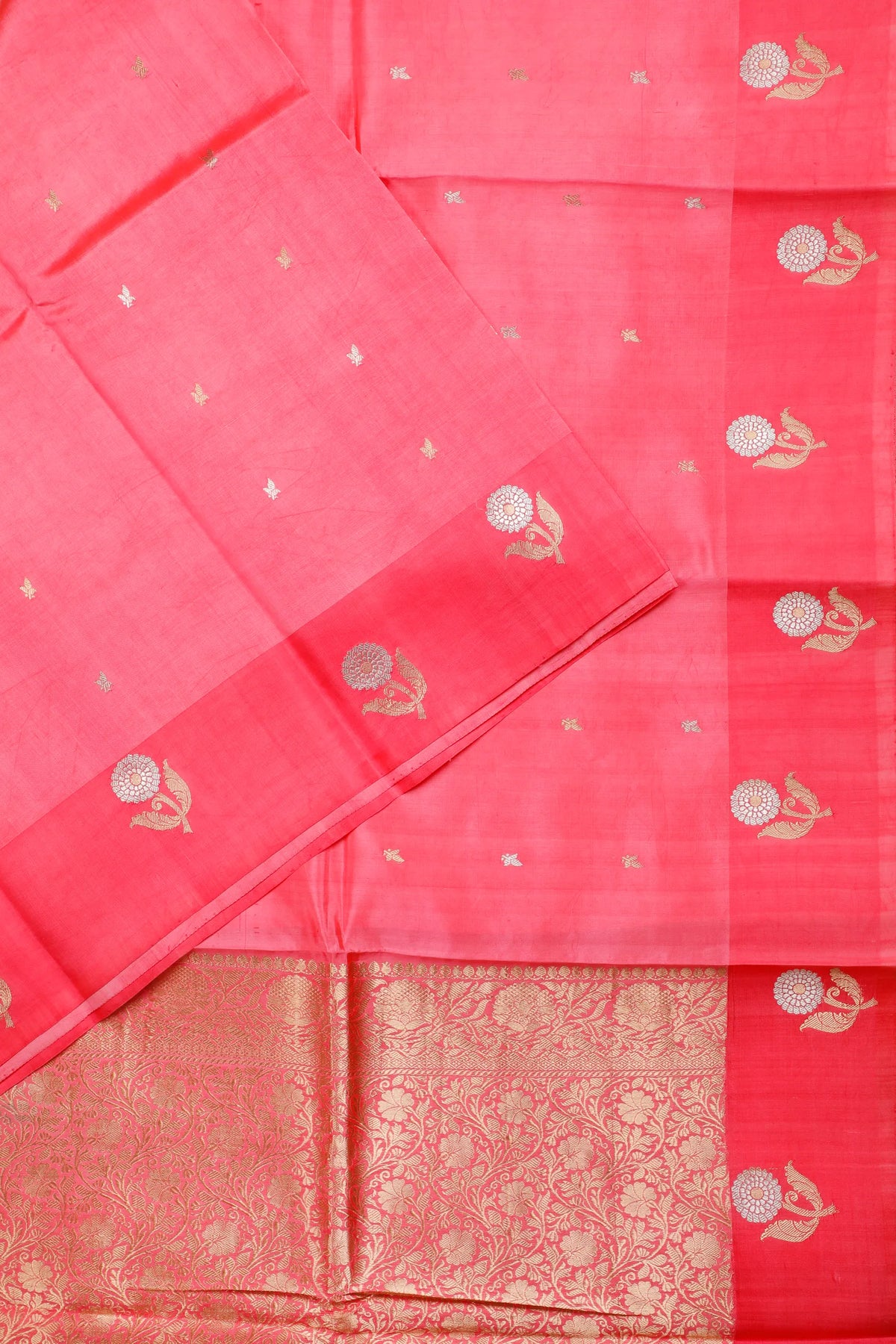 Bright Peach Pure Silk Handloom Mashru Benarasi Saree